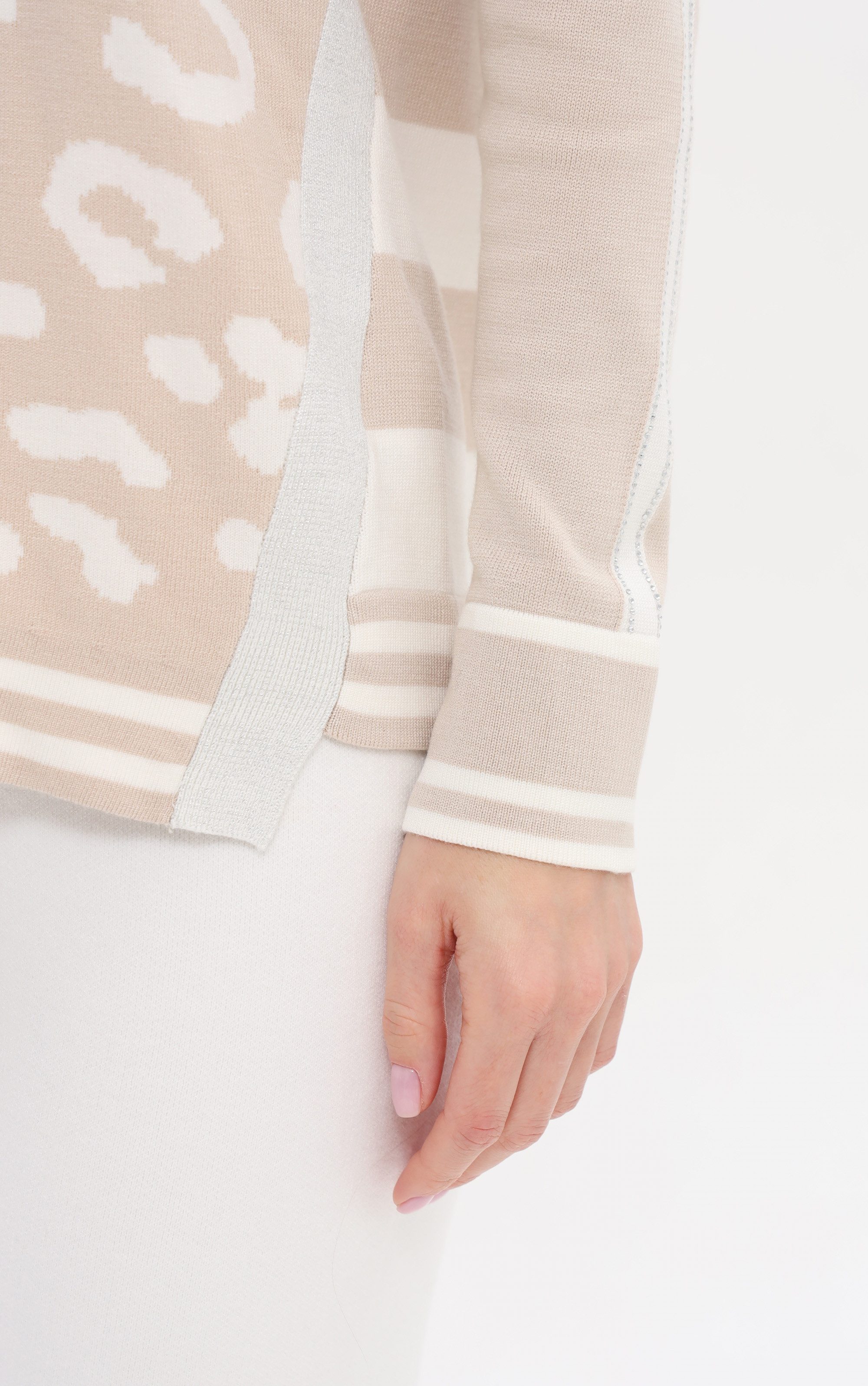 Passioni Strickpullover mit Leoprint und Streifen