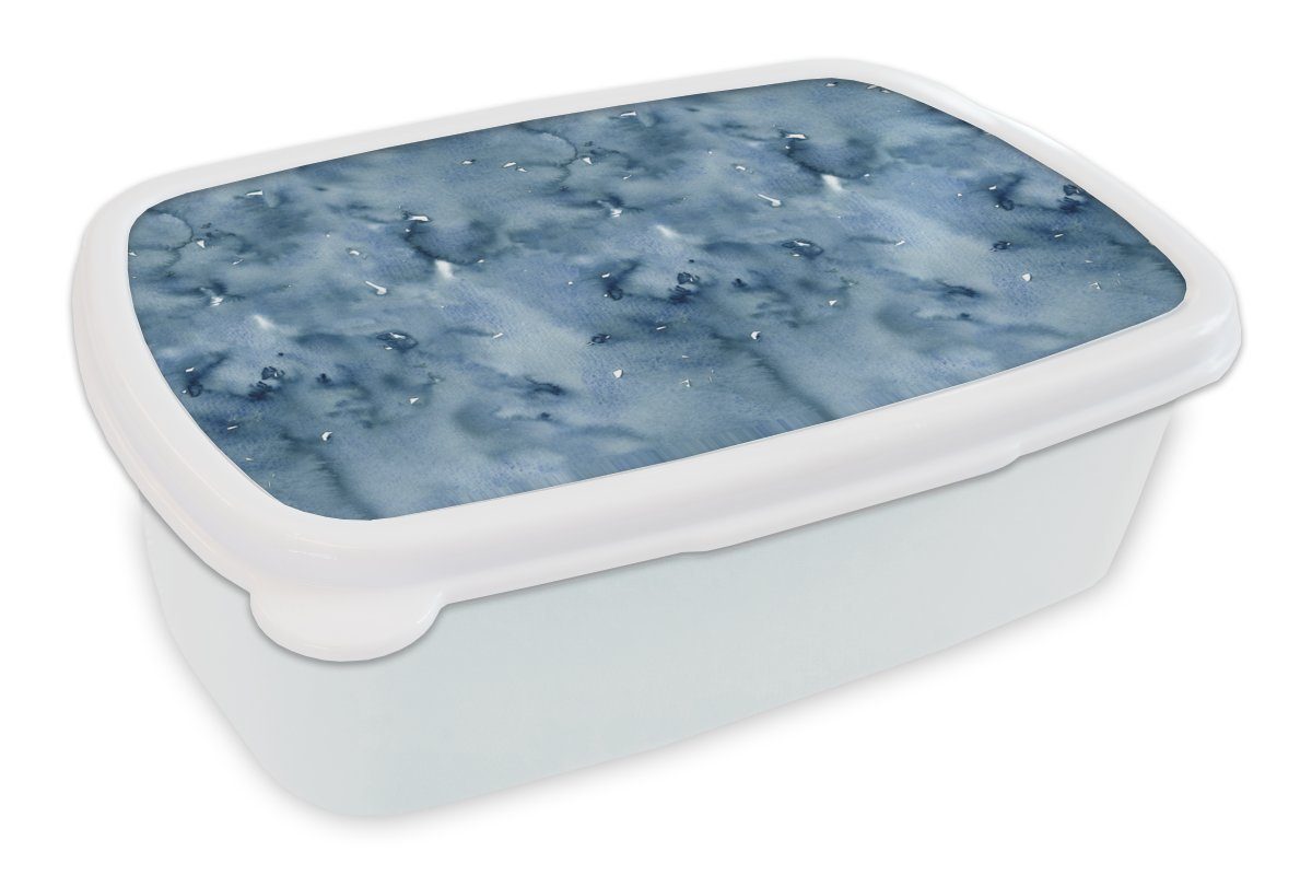 MuchoWow Lunchbox Aquarell - Muster - Blau, Kunststoff, (2-tlg), Brotbox für Kinder und Erwachsene, Brotdose, für Jungs und Mädchen weiß