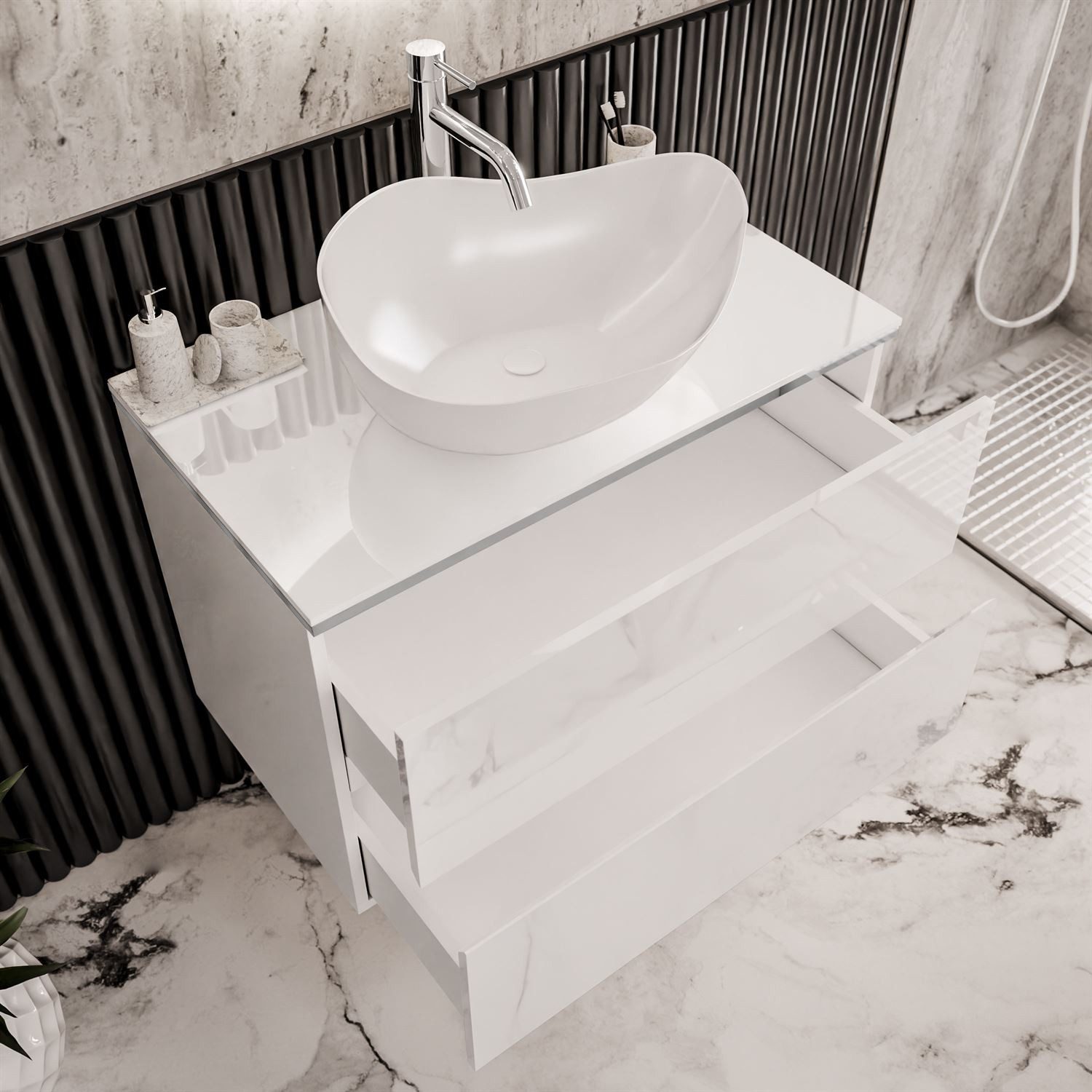 Lookway Badmöbel-Set AURORA SILVER Badezimmerschrank mit praktische Schubladen, 80x55x45 cm – Bild 4 von 5