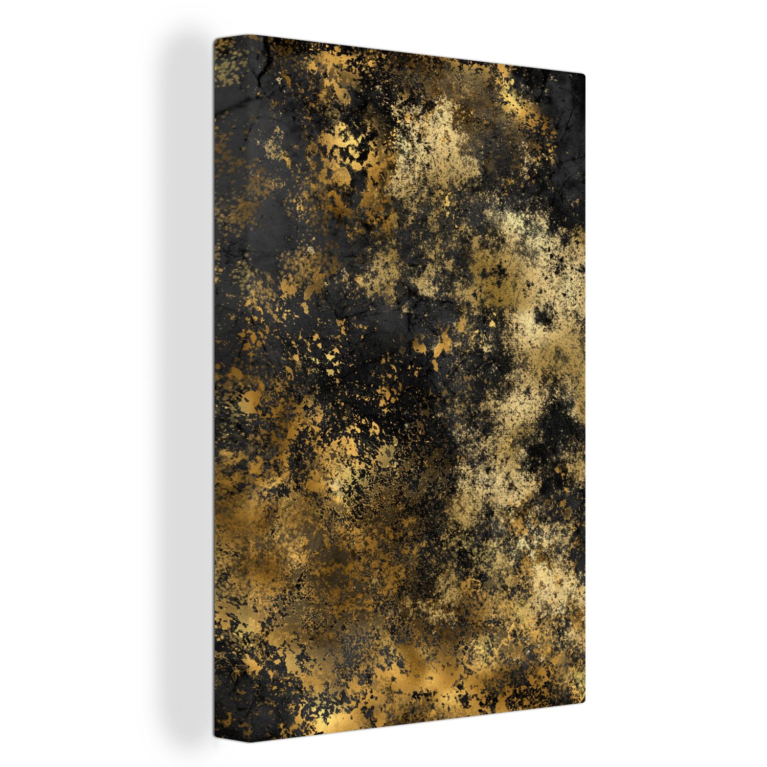 OneMillionCanvasses® Leinwandbild Gold Zackenaufhänger, cm - inkl. (1 Gemälde, Schwarz 20x30 fertig - bespannt Abstrakt, St), Leinwandbild