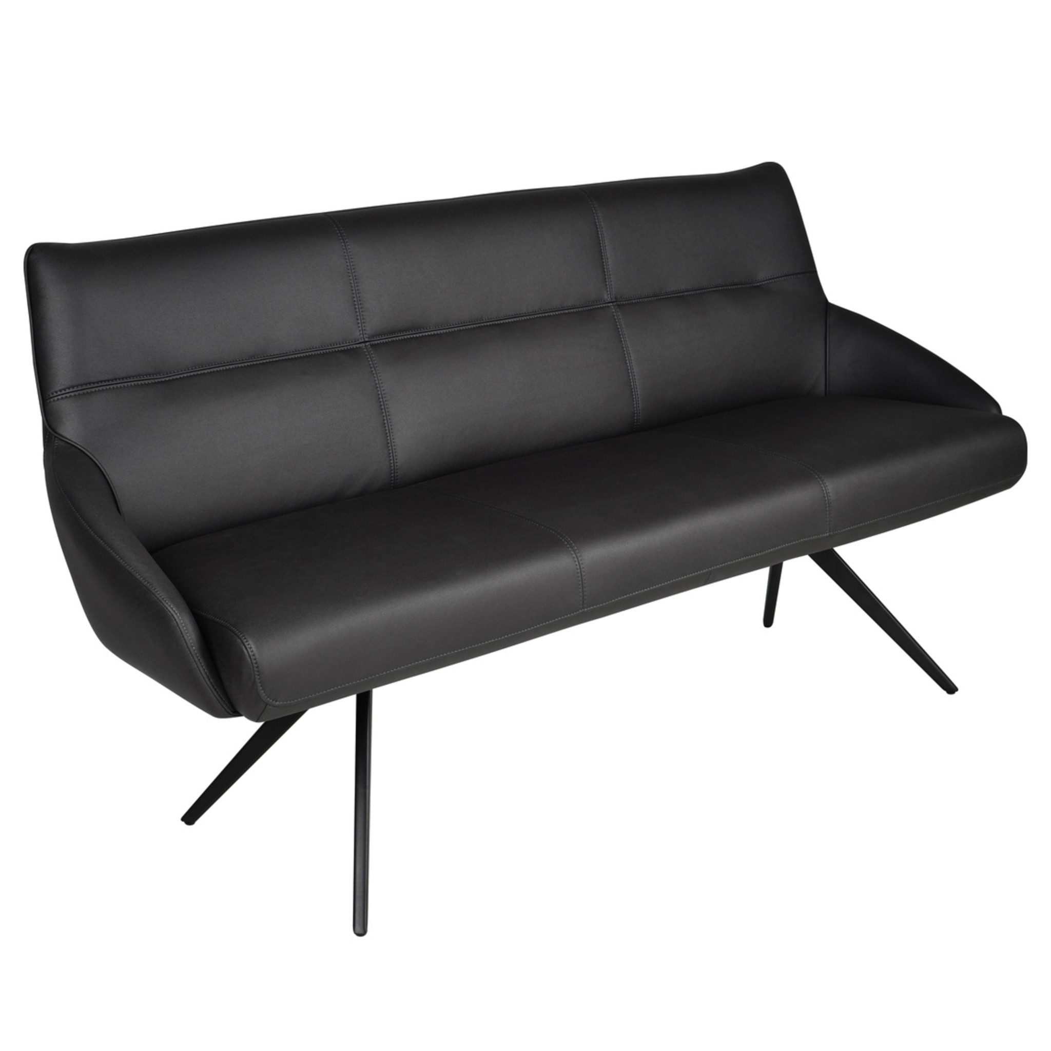 louming Sitzbank Manon, Polsterbank, Esszimmerbank, Küchenbank, 3-Sitzer, weicher Microfaserbezug schwarz, Metallbeine schwarz, 180,5x91x66 cm