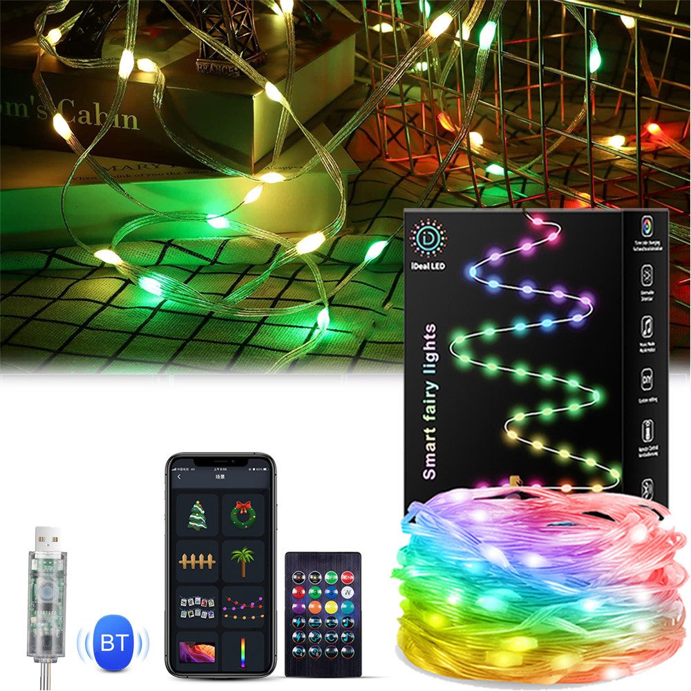 PRIISF LED-Lichterschlauch LED Lichterkette RGB Lichtschlauch Außen Innen Musik Party Beleuchtung, Dimmbar Bunte Lichterkette mit Bluetooth Smart APP & Fernbedienung