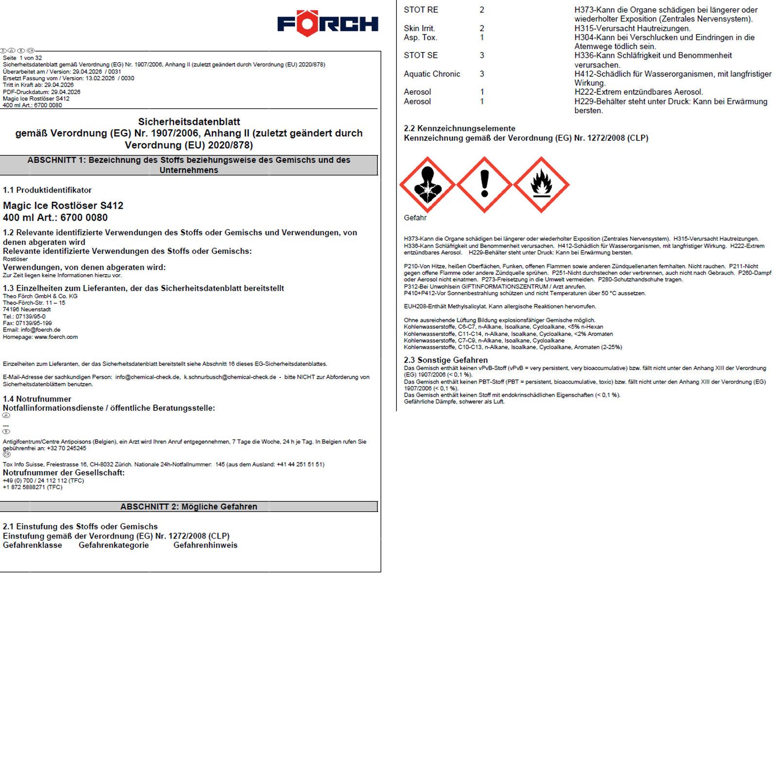 FÖRCH S412 Magic Ice Rostlöser - 0.4 Ltr Rostentferner
