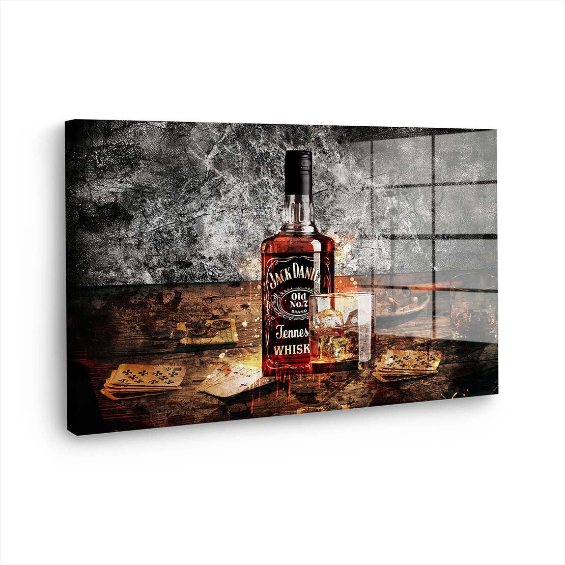 Acrylglasbild Abstrakt Whiskey Flasche und Glas Acrylglas Wandbild Bild Wanddeko Woh
