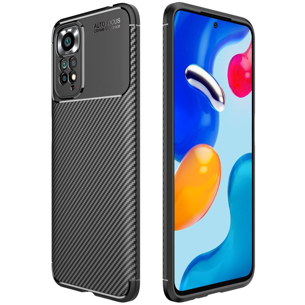 FITSU Handyhülle Handyhülle für Xiaomi Redmi Note 11s Case im Carbon Design Schwarz 6,43 Zoll, Handyhülle mit Carbon Optik, stabile Schutzhülle, Case mit Eckenschutz