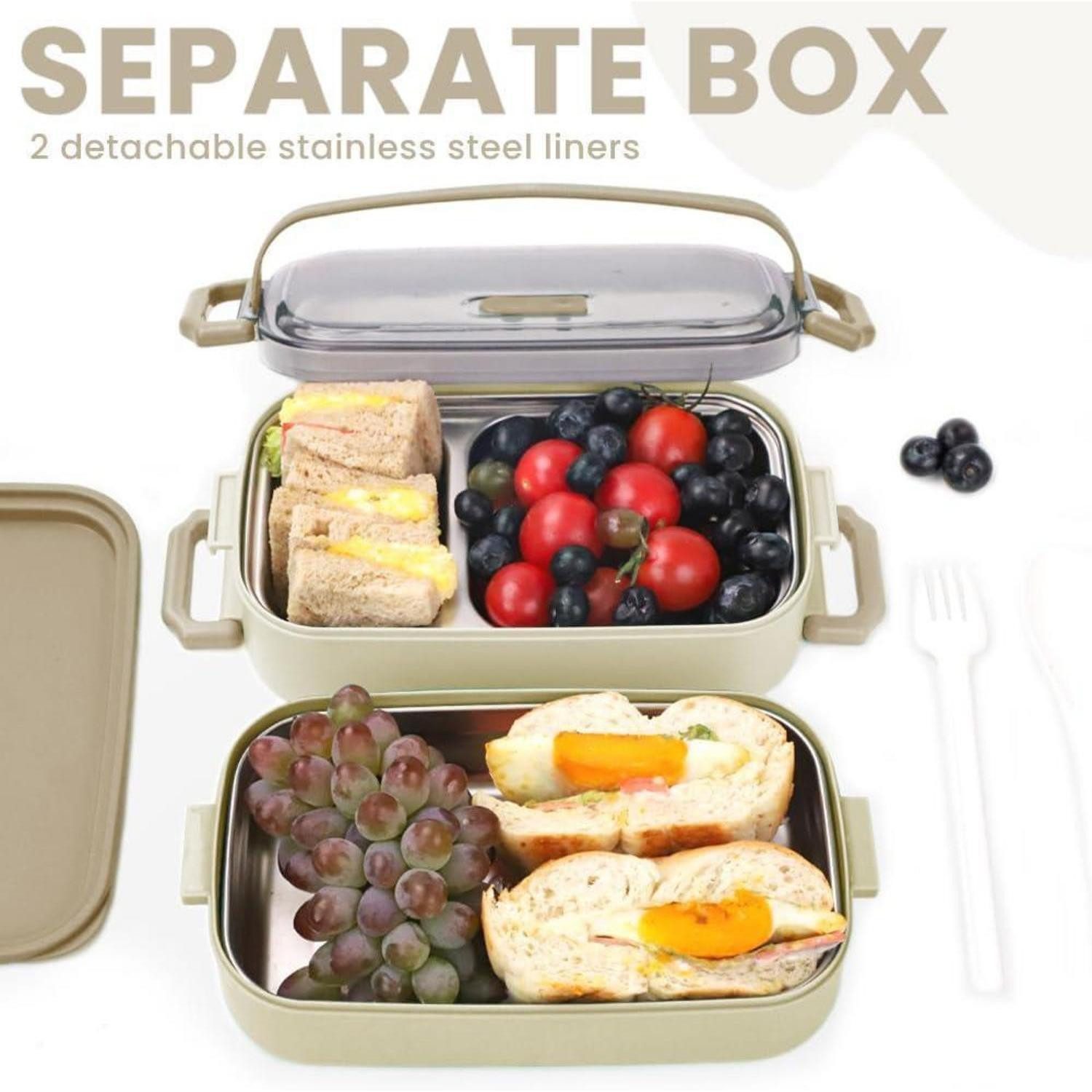 LuxusKollektion Lunchbox Lunchbox Bento Auslaufsicher Luftdicht Fächer Edelstahl 1100ml beige
