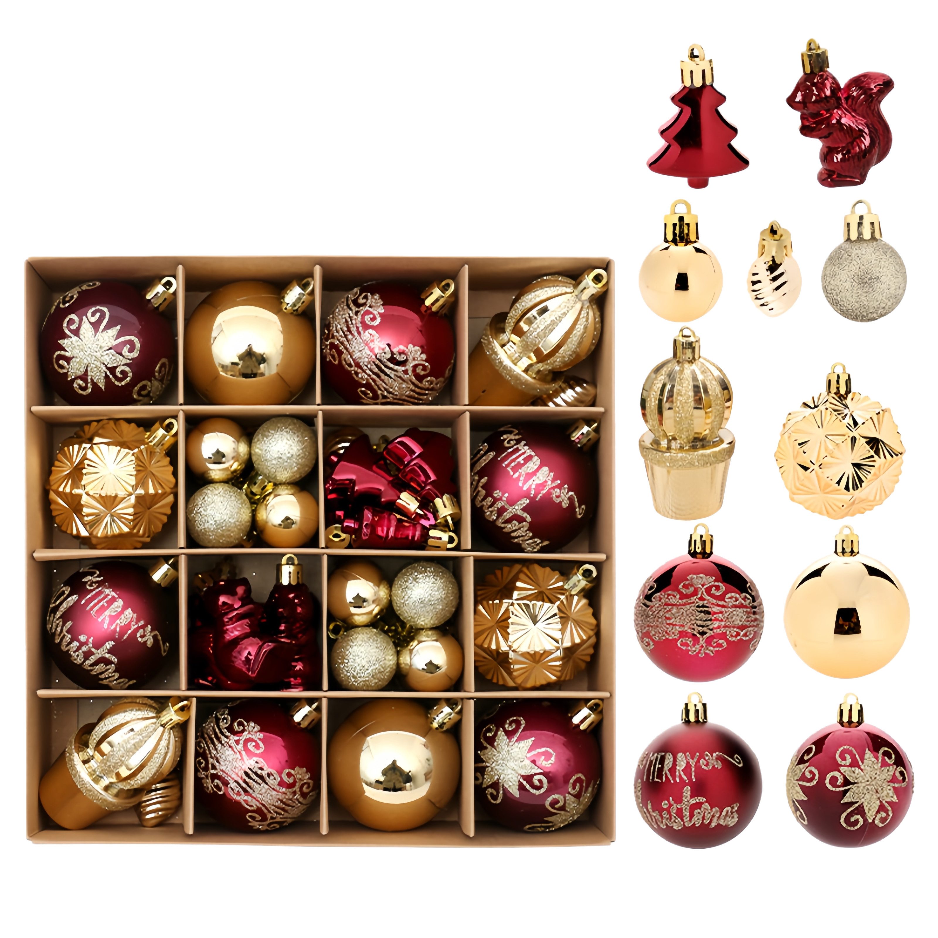 FOUORTUNATE-BEE Weihnachtsbaumkugel 42 Stück Weihnachtskugeln Set – Weihnachtsbaum Deko Anhänger, Festliches Kugelset für Weihnachtsbaum und Raumdekoration