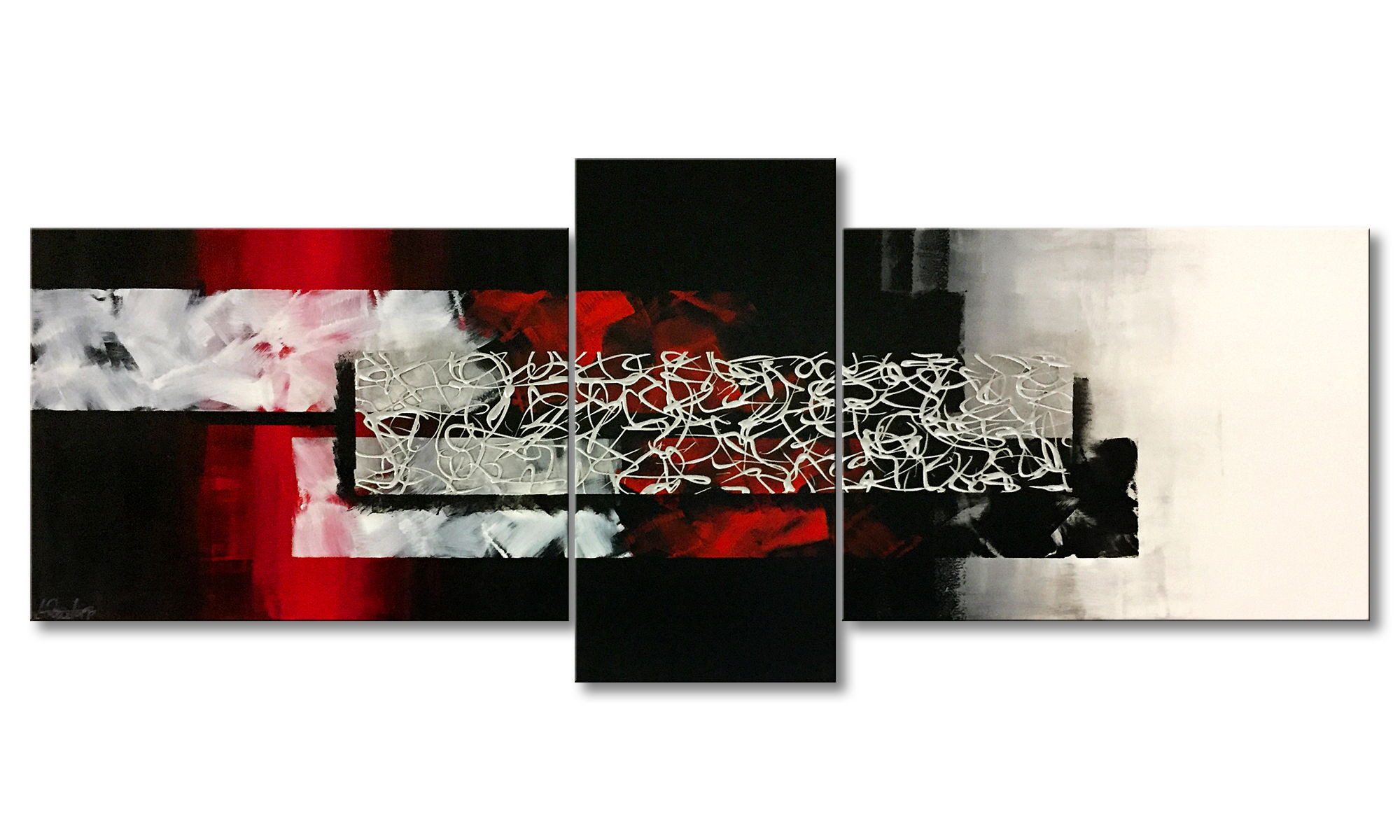 WandbilderXXL Gemälde Black White Border 200 x 80 cm, Abstraktes Gemälde, handgemaltes Unikat