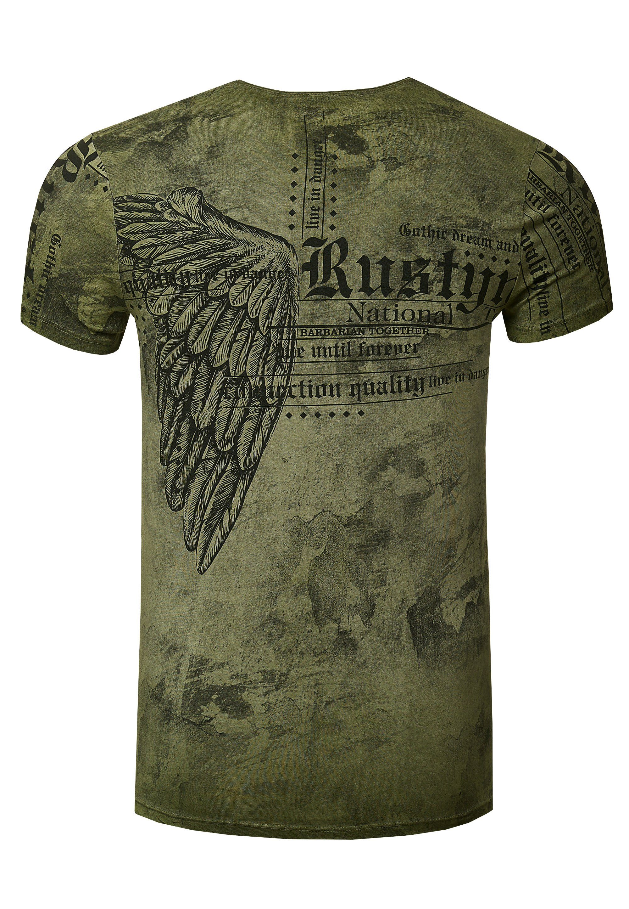 Rusty Neal T-Shirt mit coolem Allover-Print khaki