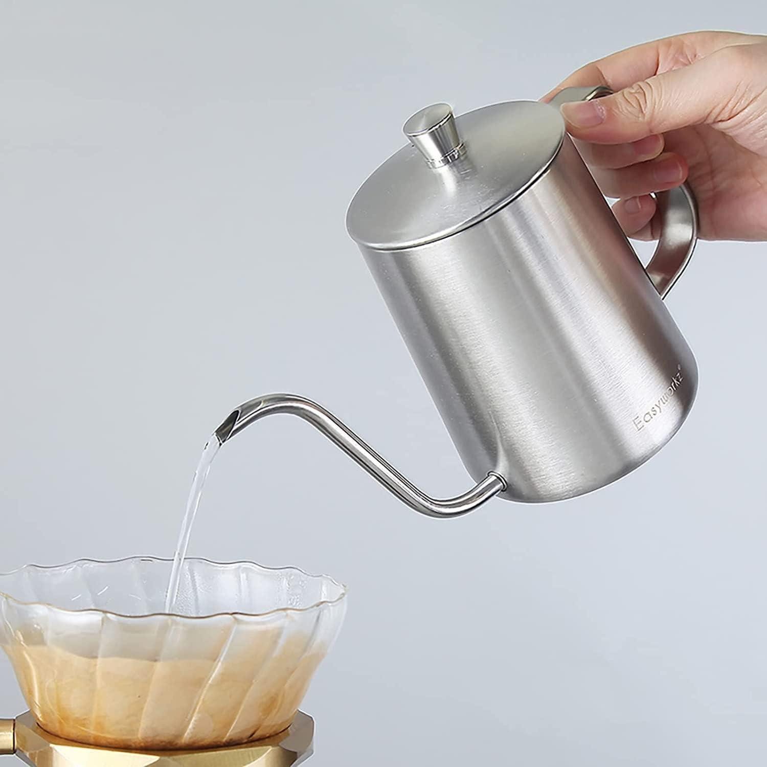 LuxusKollektion Kaffeekanne Kaffeekanne Schwanenhals Edelstahl Handtropfkessel Silber 600 ml
