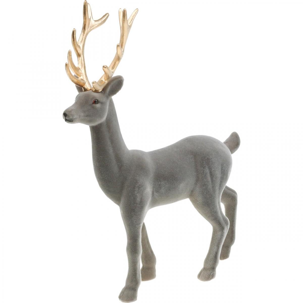 Weihnachtsmann Deko Hirsch Rentier Figur Grau Gold Geweih Tischdeko Weihnachten