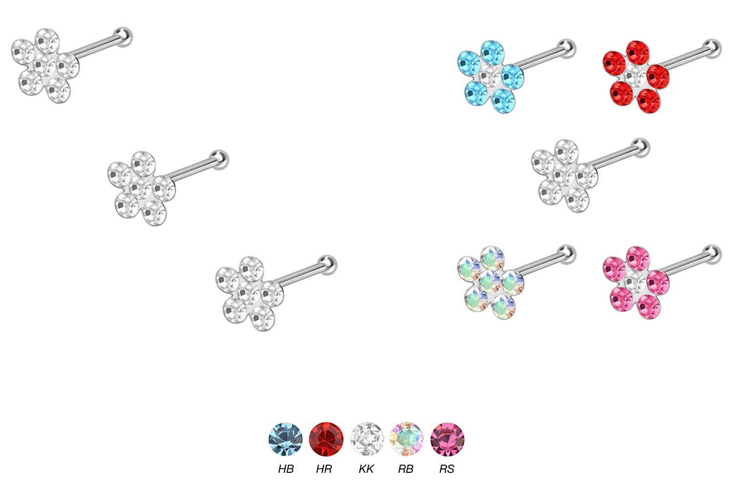 PIERCINGLINE Nasenpiercing SET 925er Silber Nasenstecker Pin KRISTALLBLUME günstig online kaufen