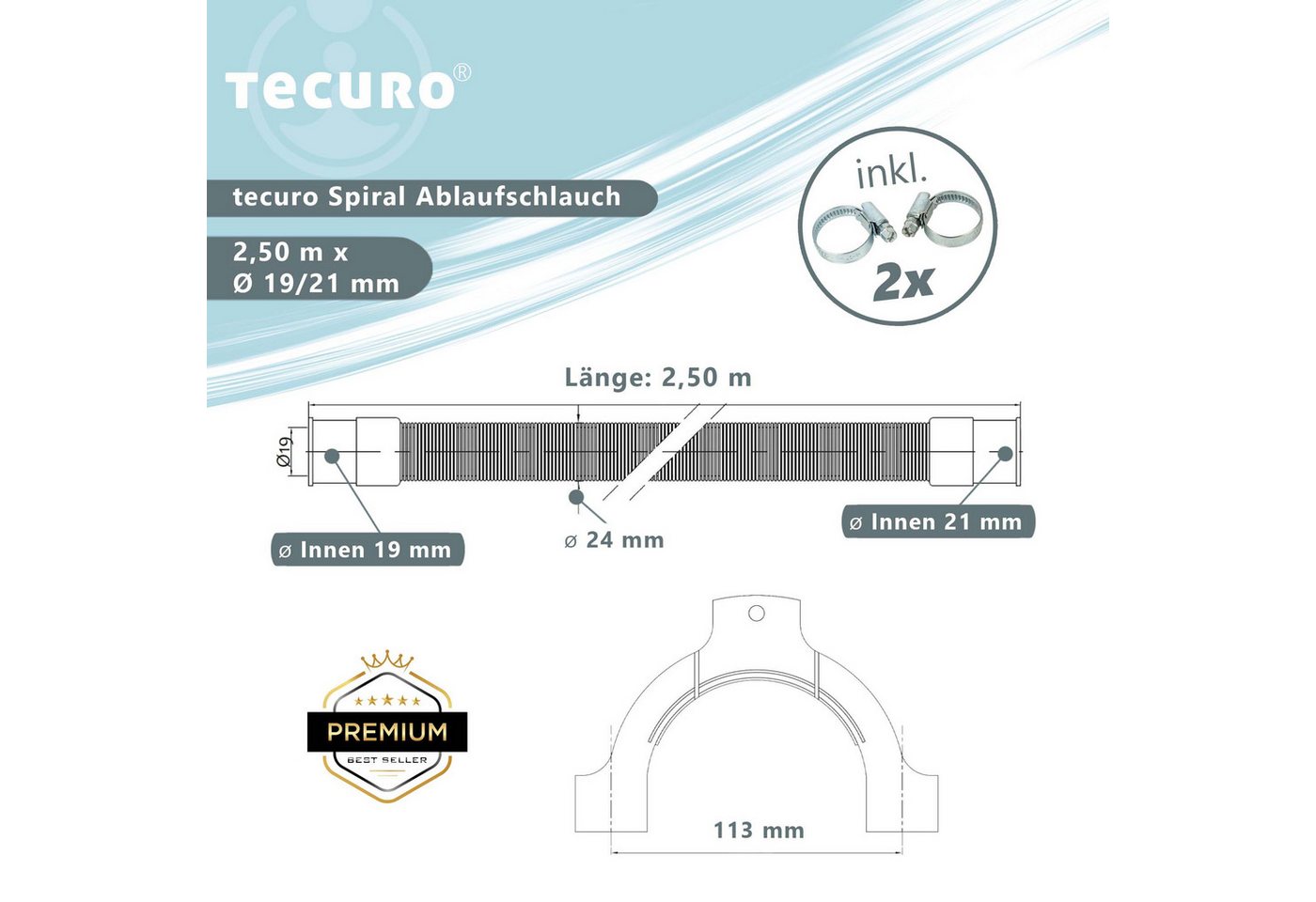 Thumbnail - tecuro Schlauch Spiral Ablaufschlauch Ø 19/21 mm Waschmaschine Geschirrspüler