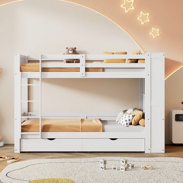 Flieks Etagenbett, Massivholz Kinderbett mit Staufächern und zwei Schubladen 90x200cm