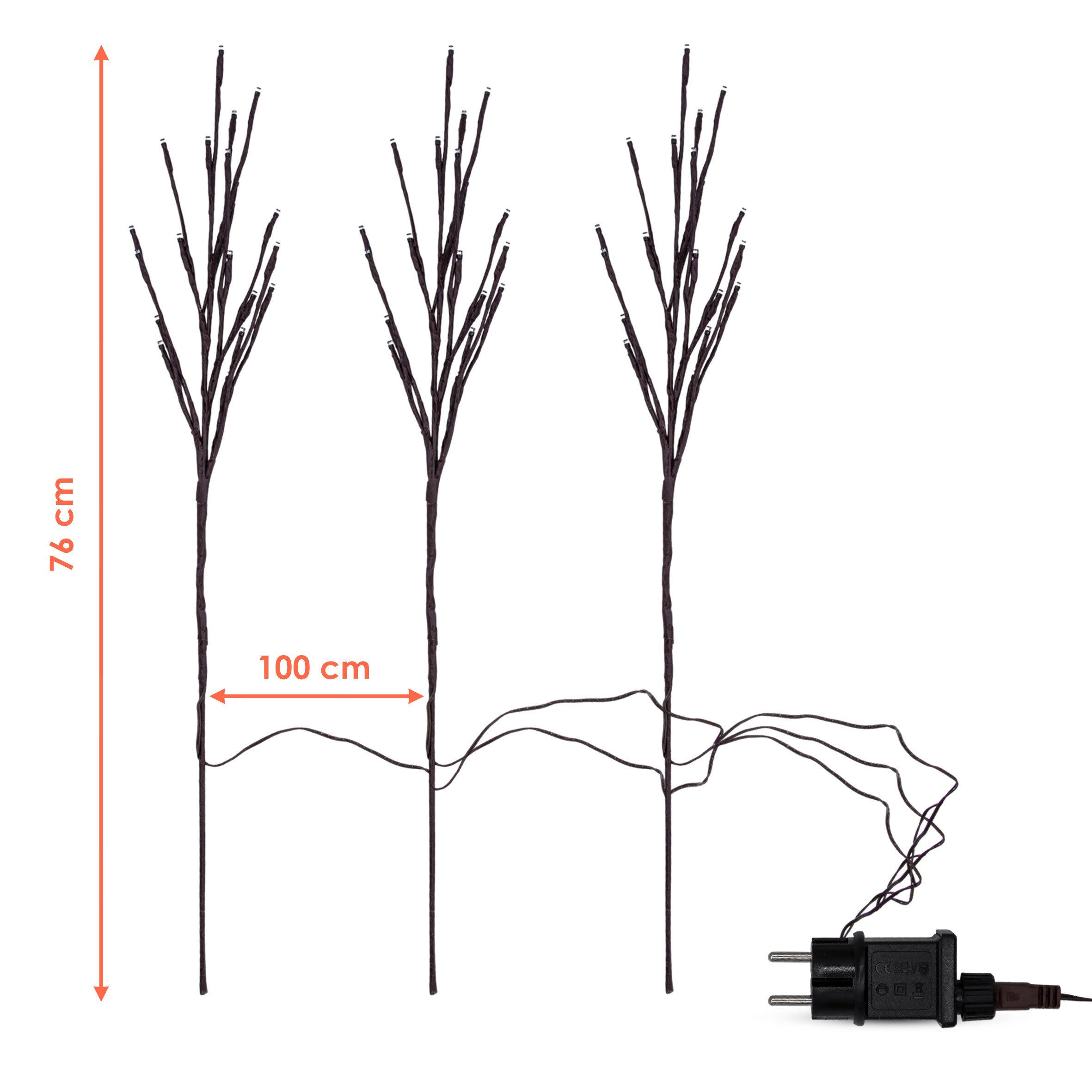 Spetebo LED-Leuchtzweig LED Lichterzweige im 3er Set - 60 LED / 76 cm, 60-f günstig online kaufen