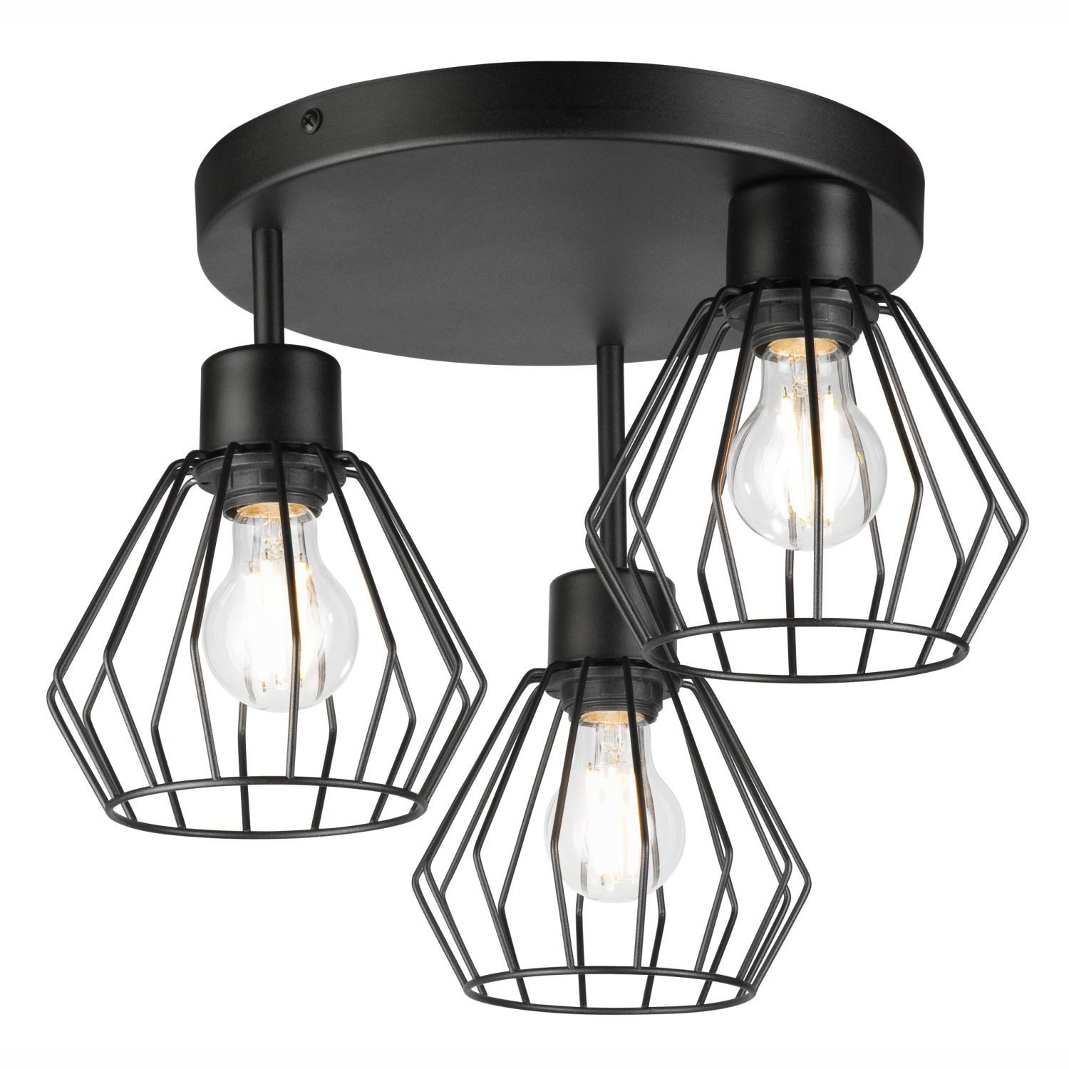 Licht-Erlebnisse Deckenleuchte GRENTIS, ohne Leuchtmittel, Metall E27 B: 38 cm Schwarz 3-flammig Retro Käfigschirm