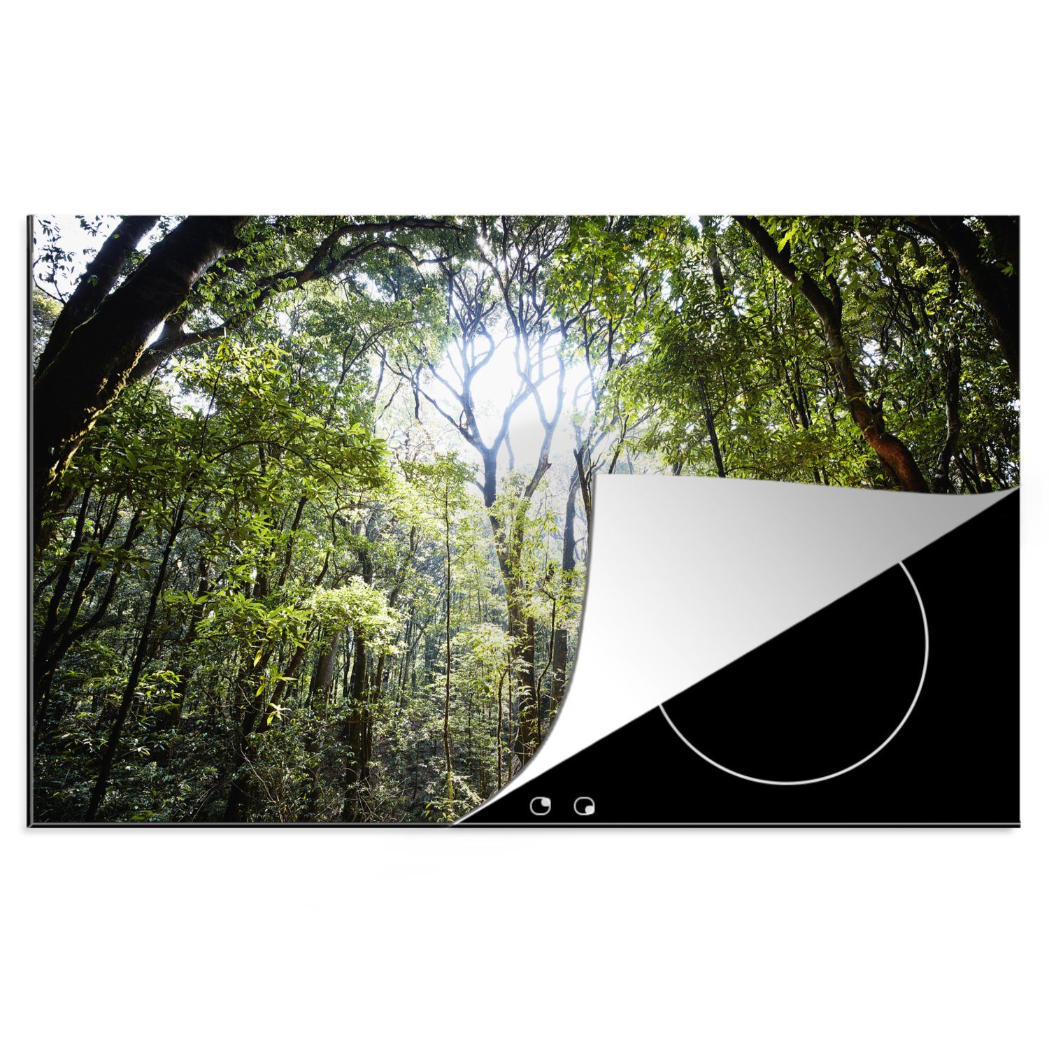MuchoWow Herdblende-/Abdeckplatte Die Sonne scheint durch eine Öffnung im Regenwald in Thailand, Vinyl, (1 tlg), 81x52 cm, Induktionskochfeld Schutz für die küche, Ceranfeldabdeckung