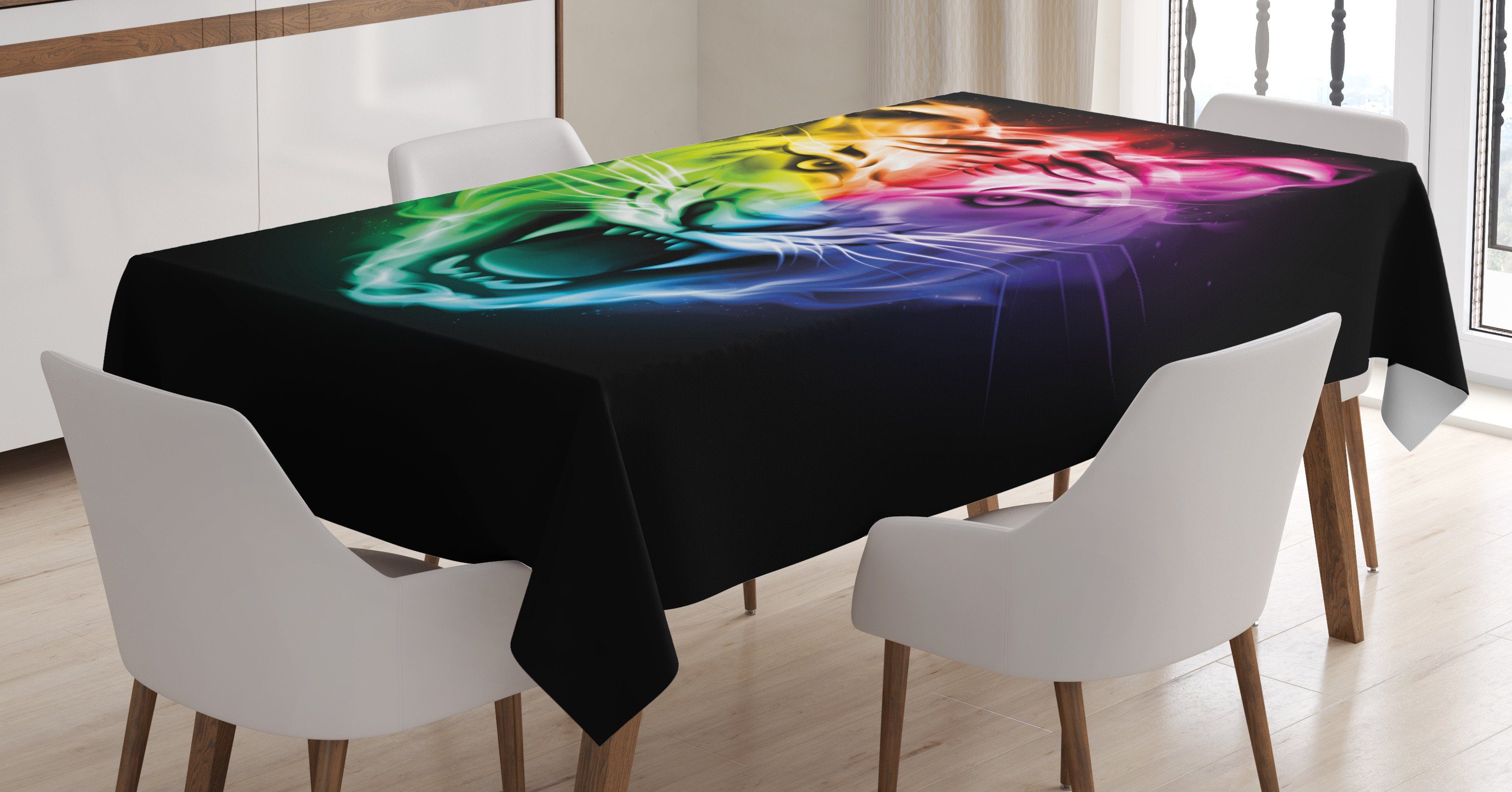 Bunte geeignet Bereich Waschbar Außen Abstrakt den Tischdecke Farben, Klare Farbfest Feline Tiger Abakuhaus Für