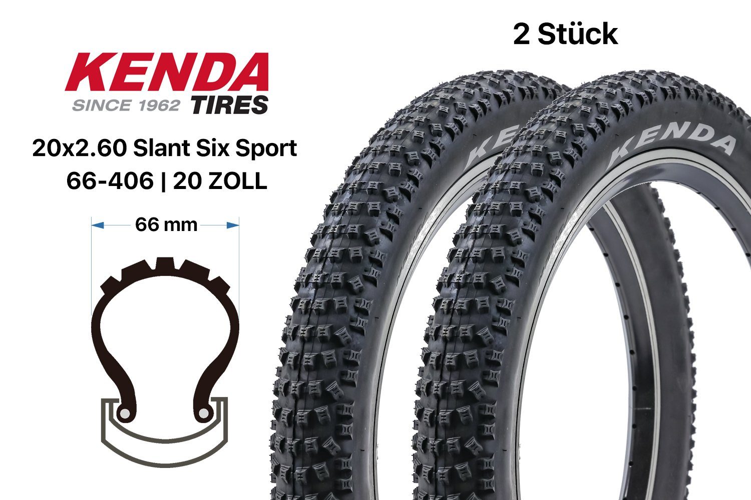 Fahrradreifen 2 Stück 20 Zoll KENDA Slant Six Fahrrad Reifen 20x2.60 Cross Country