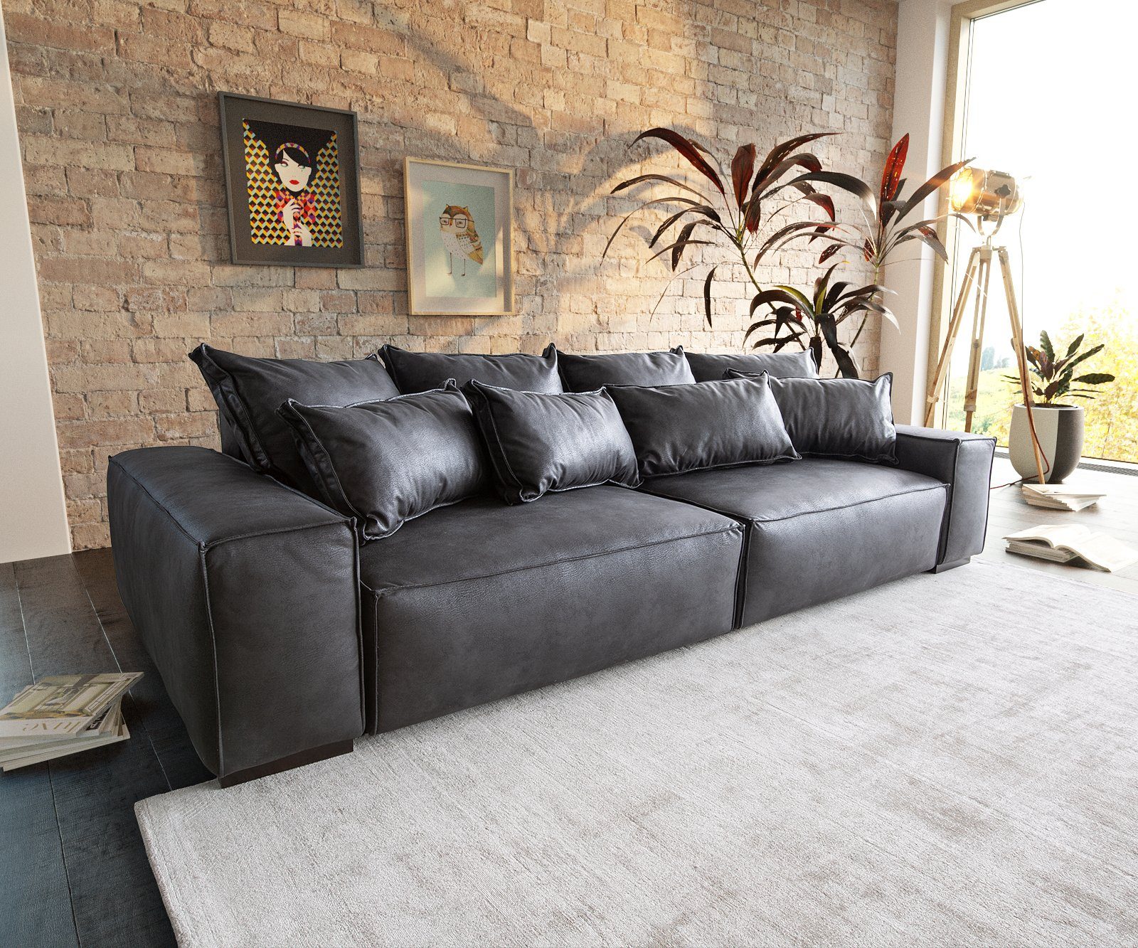DELIFE Big-Sofa »Sirpio«, XL Anthrazit 270x125 cm Kedernaht Vintage mit  Kissen Big Sofa online kaufen | OTTO