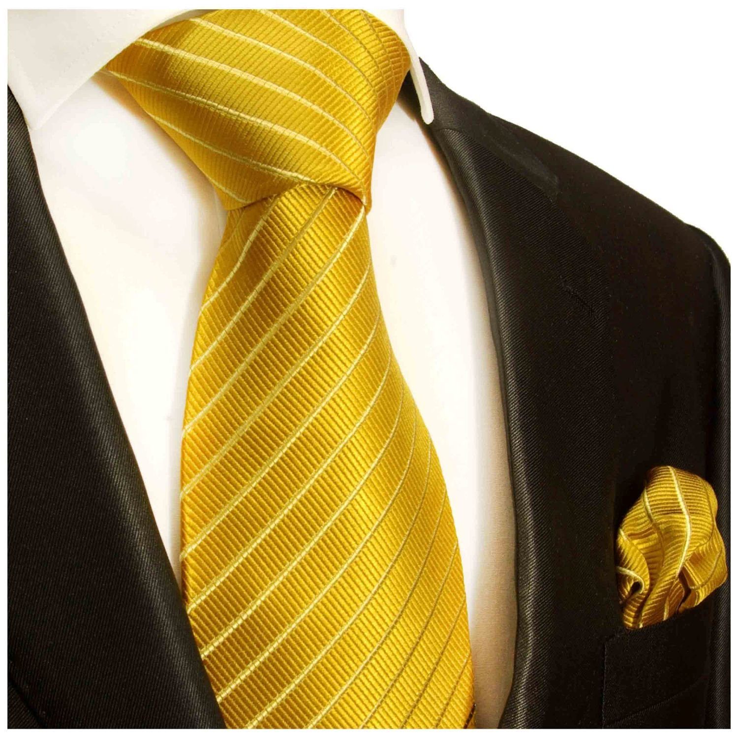 Herren Krawatten Paul Malone Krawatte Herren Seidenkrawatte und Tuch gestreift 100% Seide (Set, 2-St., Krawatte mit Einstecktuch