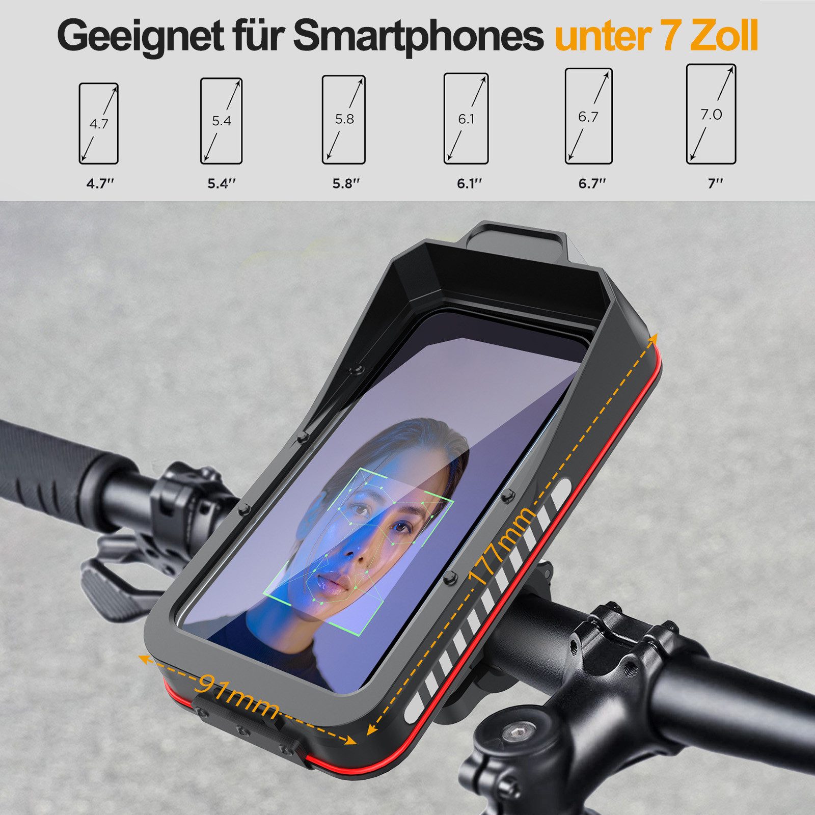 MOPUEA Handy-Halterung Wasserdichte Handyhalterung für Fahrrad und Motorrad, Fahrradhalterung, (bis 6,7 Zoll, Schnellverschluss, 1-tlg., Fahrrad-Handyhalterung, IP67 wasserdicht, 360° drehbar für Smartphones)