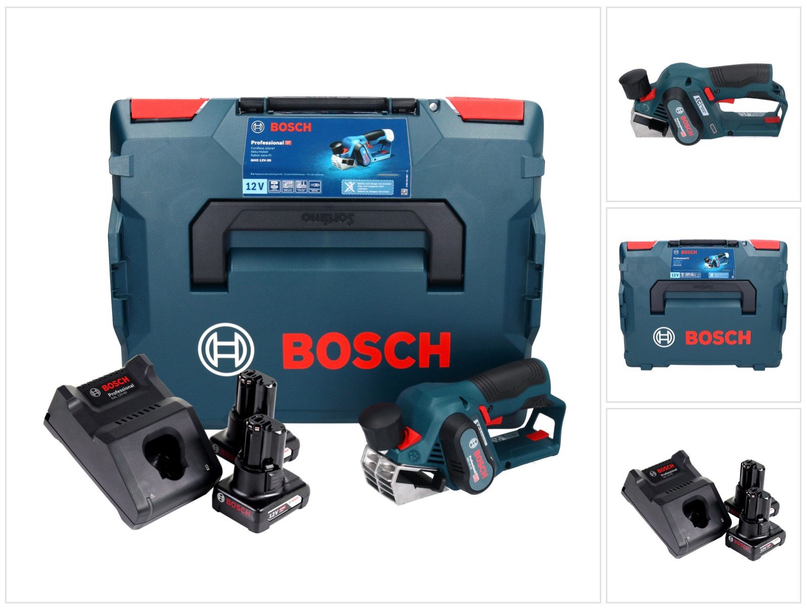 Bosch Professional Akku-Elektrohobel GHO 12V-20 Professional Akku Hobel 12 V Brushless + 2x Akku 6,0 Ah