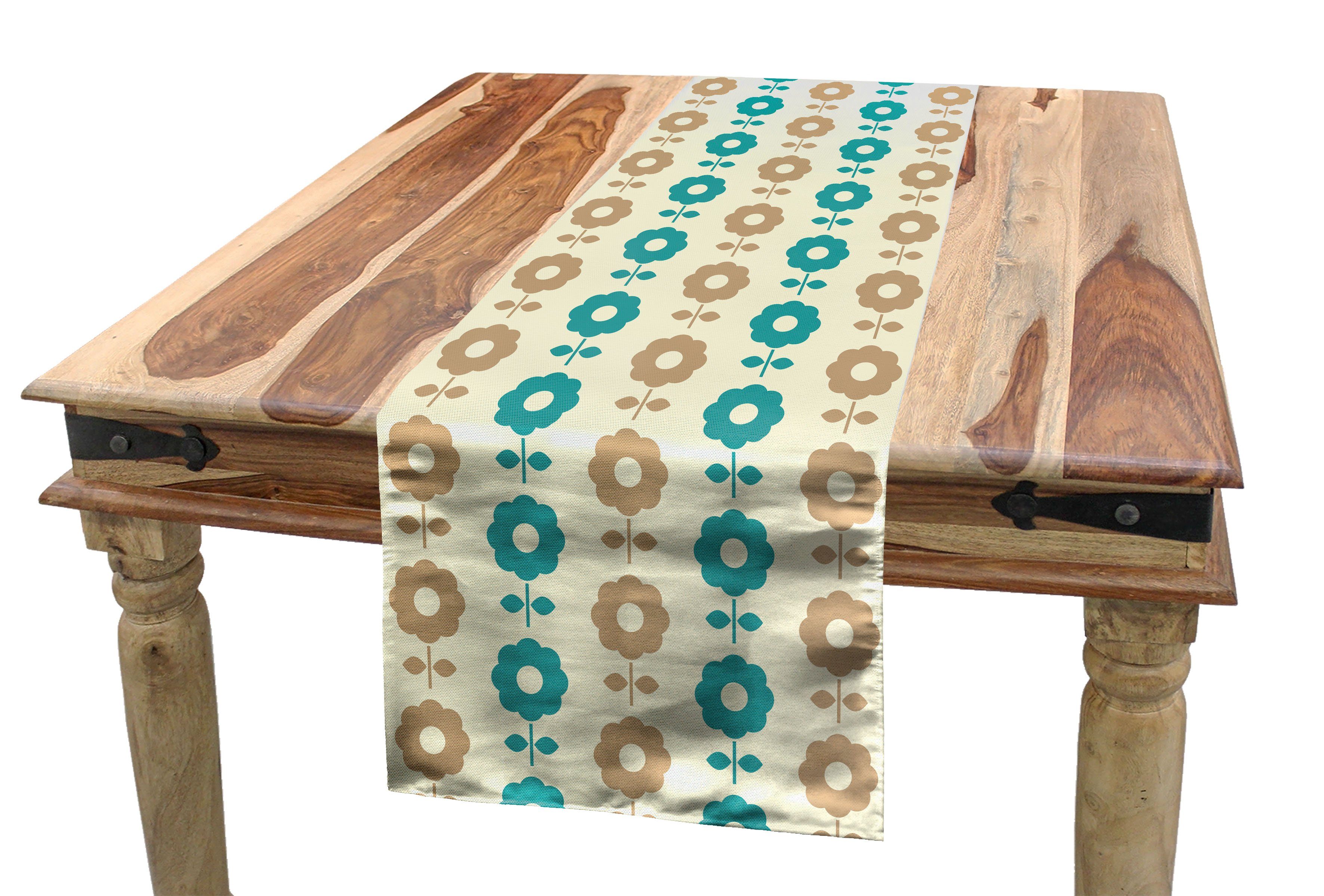Brown und einfache Abakuhaus Tischläufer, Gänseblümchen Küche Dekorativer Esszimmer Tischläufer Blau Rechteckiger