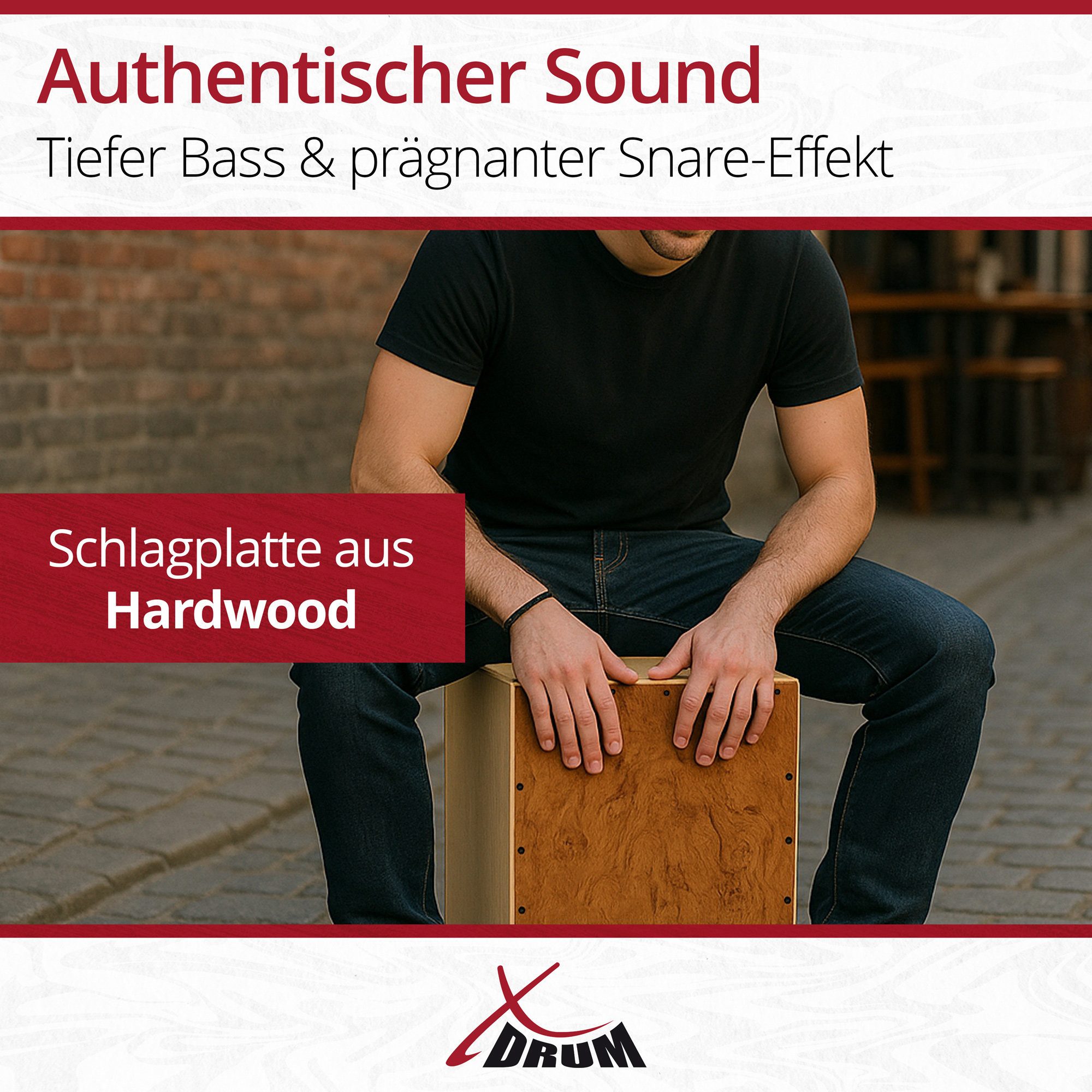 XDrum Cajon XDrum Cajon Peruana Hard Wood, inkl. Rucksack-Tasche, 3 mm Schlagplatte - 9 mm Birkenkorpus - 48 cm hoch