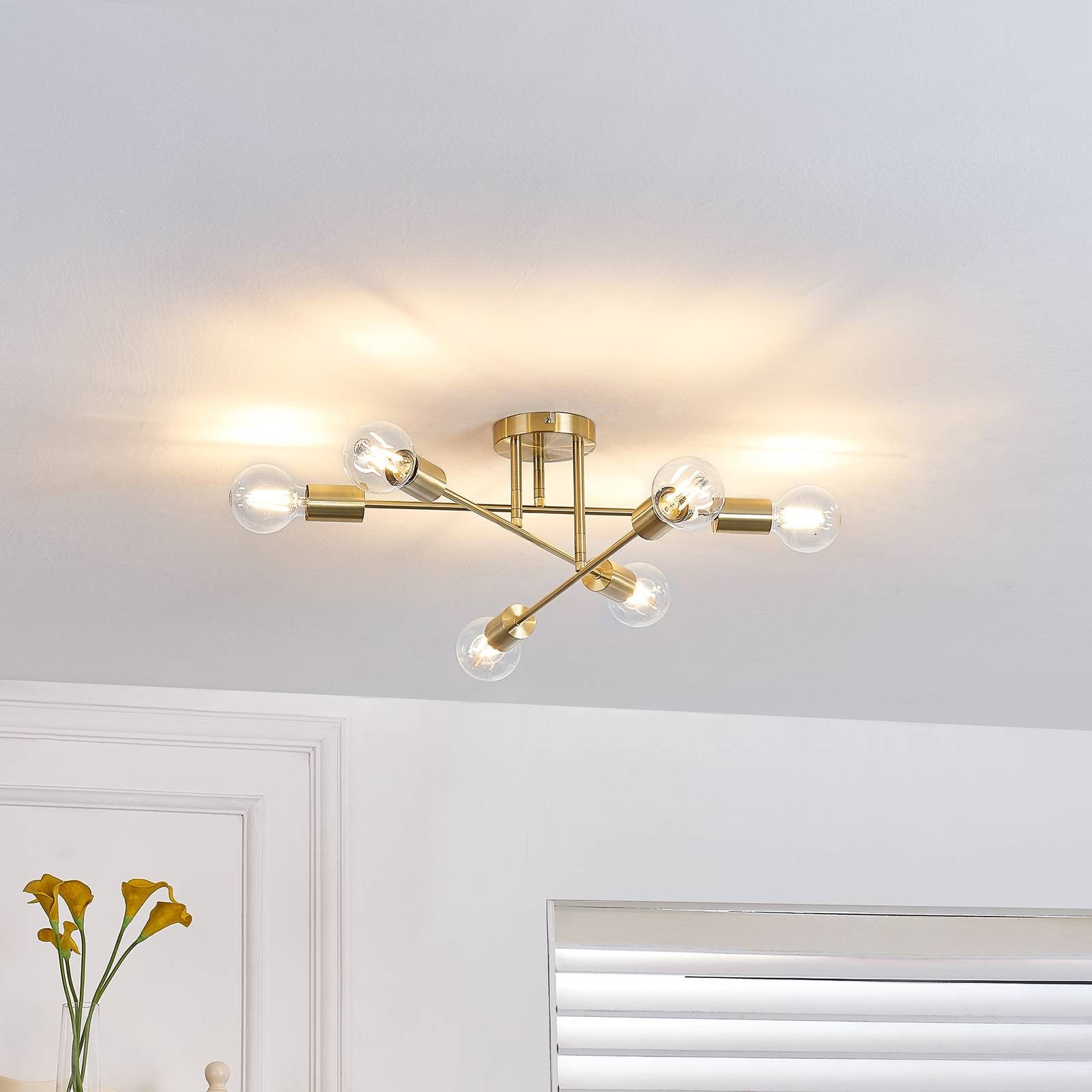Lindby Deckenleuchten Aloria, Metall, Gold / Messing IP20, 6 x 15 W LED
