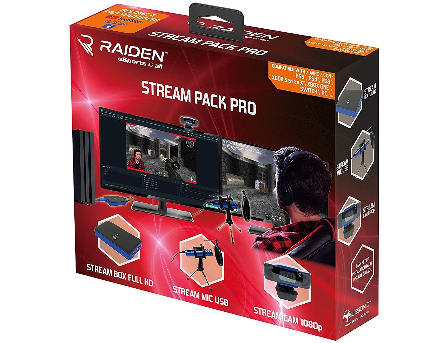 KONIX Streamer Pack bestehend aus Streaming Box, Mikrofon und HD-Kamera, Full HD Video Capture Box, Mikrofon, HD-Kamera