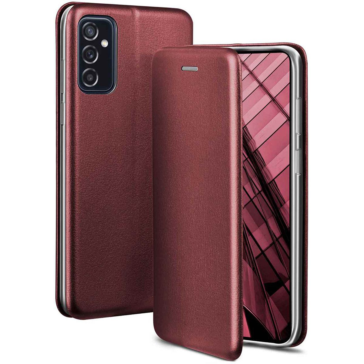 ONEFLOW Handyhülle für Samsung Galaxy M52 5G Premium Hülle Business Cover Rot 6,7 Zoll, 360 Grad Schutzhülle Flip Case Etui Klapphülle Dünn Leder Handy Tasche