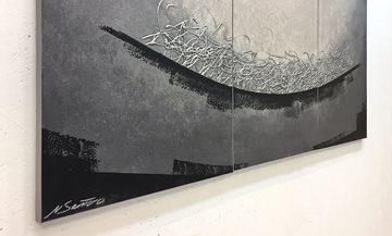 WandbilderXXL Gemälde Silver Valley 150 x 70 cm, Abstraktes Gemälde, handgemaltes Unikat