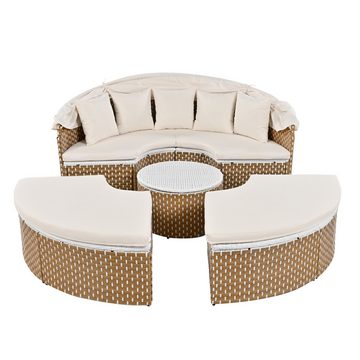 REDOM Gartenlounge-Set Sonneninsel, (Garten-Lounge-Sessel-Set, 2Sitzer mit ausziehbares Baldachin, 2Hocker, 1höhenverstellbarer Tisch), inklusive aller Kissen und Sitzkissen