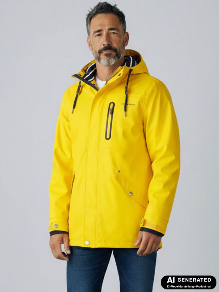Dry Fashion Regenjacke Lübeck Herren PU-Parka - Outdoor-Jacke Mantel Wasserdicht & Winddicht Verschweißte Nähte, Verstellbare Kapuze, Abgedeckter Reißverschluss