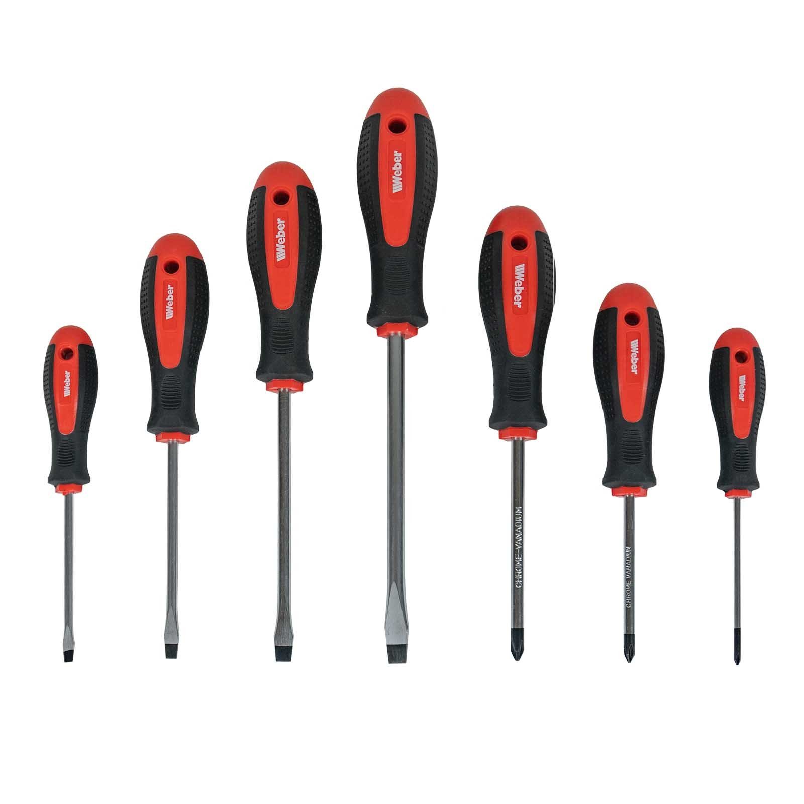 Weber GmbH Schraubendreher Schraubenzieher Set 7-teilig, (7 St), 4x SL. 3x PH, magnetische Klingenspitze