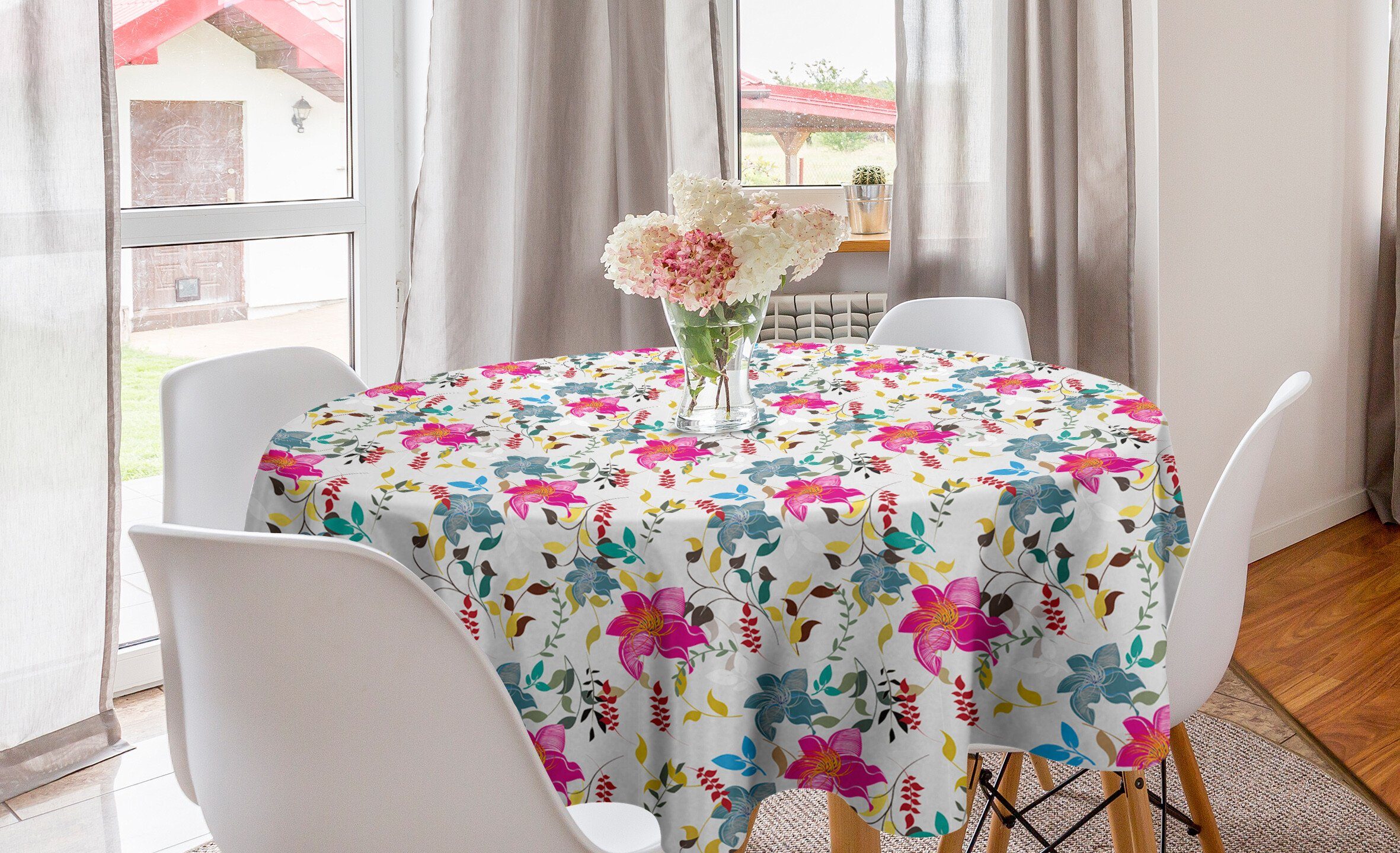 Abakuhaus Esszimmer Frühlings-Flourishes Tischdecke für Küche Abdeckung Kreis Blumen Bunte Tischdecke Dekoration,