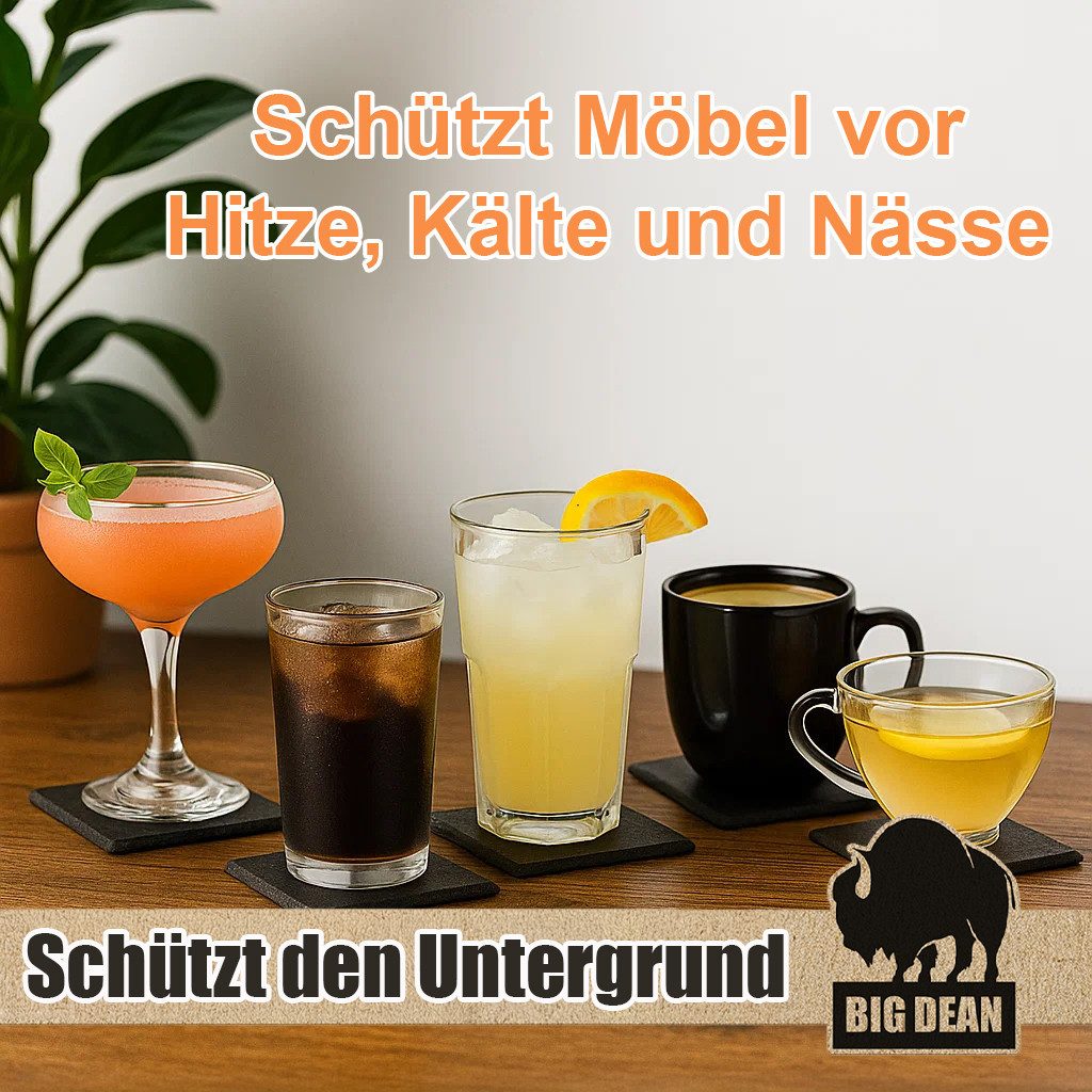 BigDean Glasuntersetzer Schiefer-Untersetzer Set aus Naturschiefer – Rustikale Glasuntersetzer, Zubehör für Rustikales Ambiente, Set, 8-tlg., Schiefer, Naturstein, Klassiker