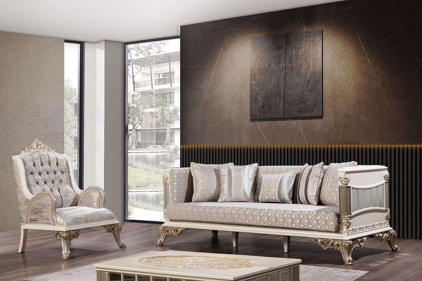 Made Europe JVmoebel Wohnzimmer 3+1Sitzer, Sessel Klassische set Sofas Sofagarnitur Sofa In Luxus