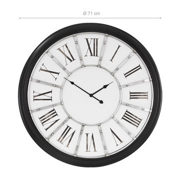 WOMO-DESIGN Wanduhr Designuhr Dekouhr Dekorative Uhr Design (XXL Rund Ø71cm Weiß-Schwarz Holz-Metall Vintage-Stil Römische Ziffern)