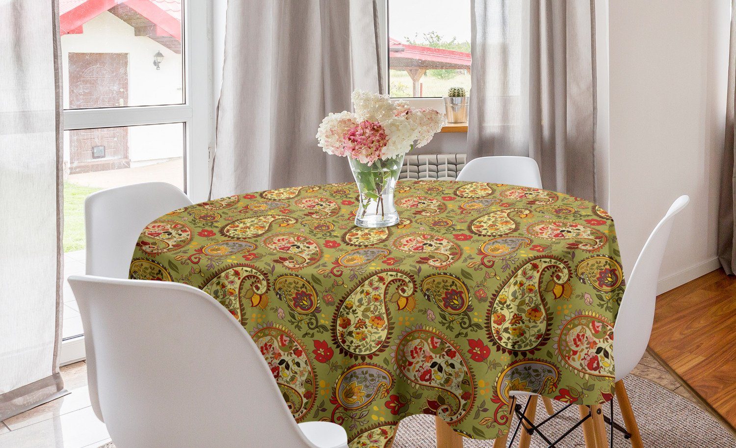 Abakuhaus Tischdecke Kreis Tischdecke Abdeckung für Esszimmer Küche Dekoration, Paisley Bunter persischer Stil