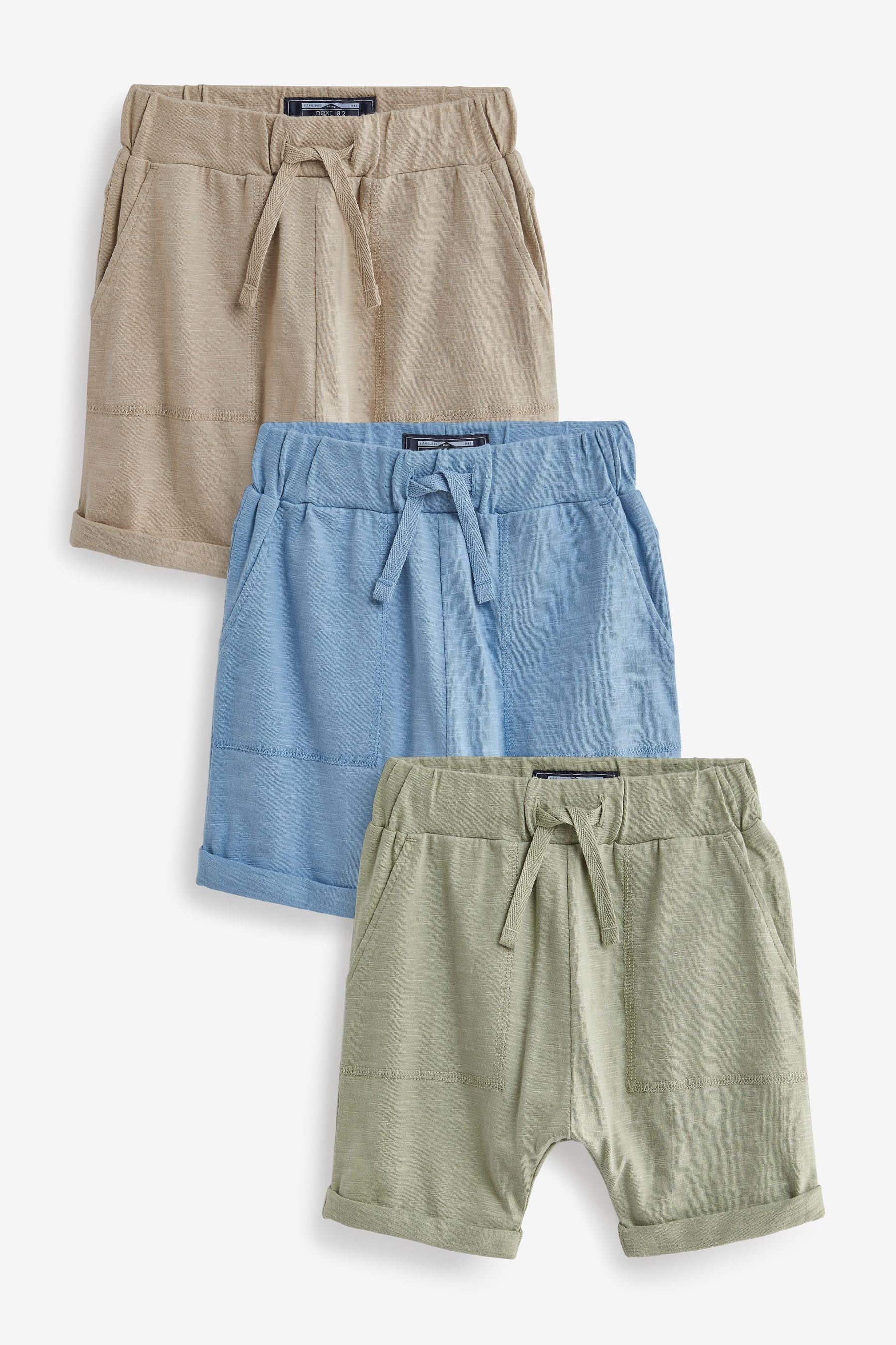 Green/Tan/Blue Sweatshorts Next Jerseyshorts, 3er-Pack Leichte (3-tlg)