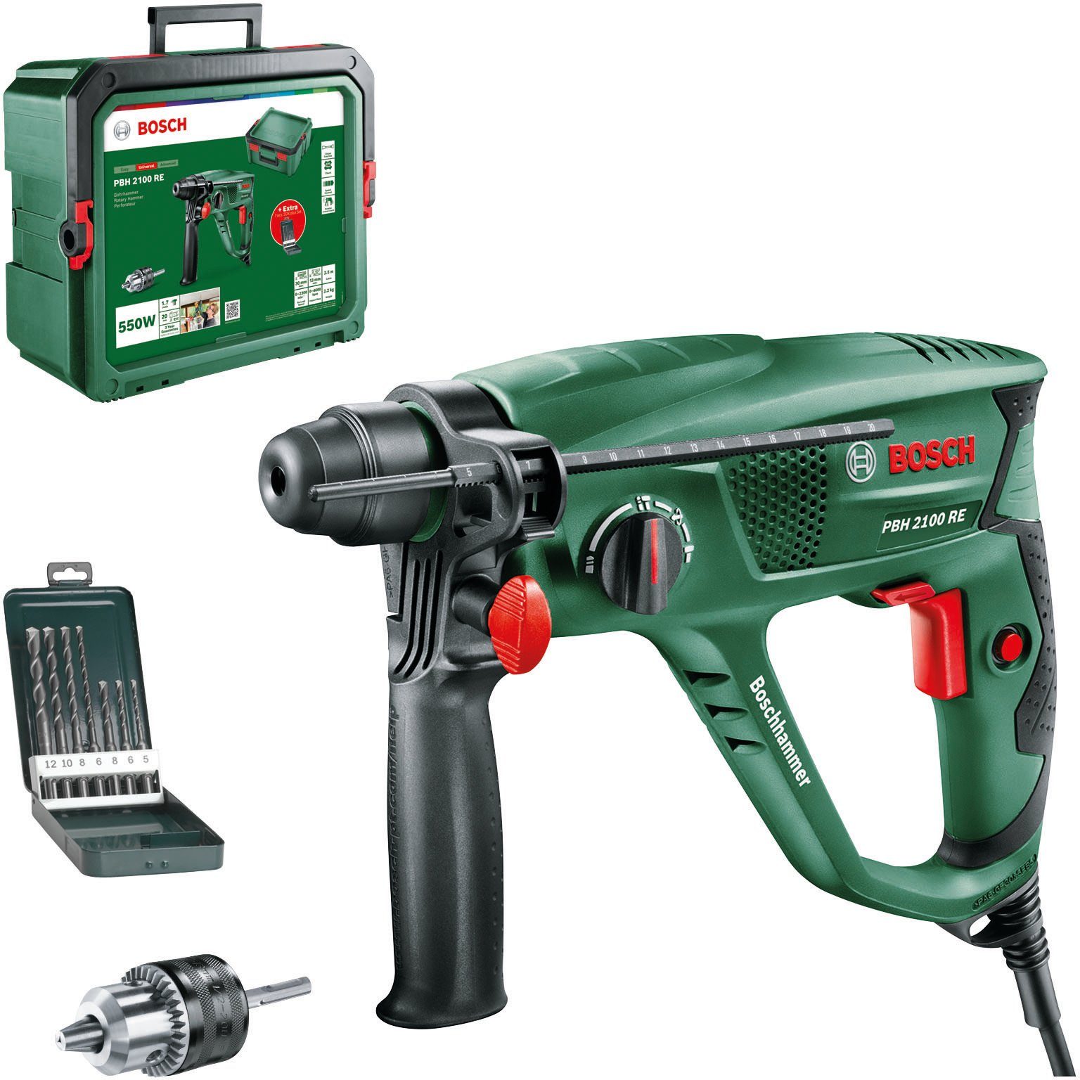 (Set, Bosch SRE, PBH2100 inkl. & 2300 Koffer max. U/min, Home Bohrhammer Garden 3-tlg),