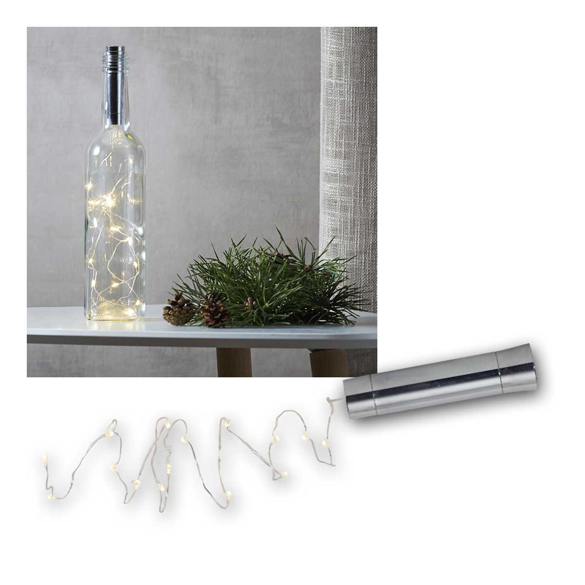 STAR TRADING LED-Lichterkette Draht-Lichterkette "Flaschenkorken"15 LED, chrom