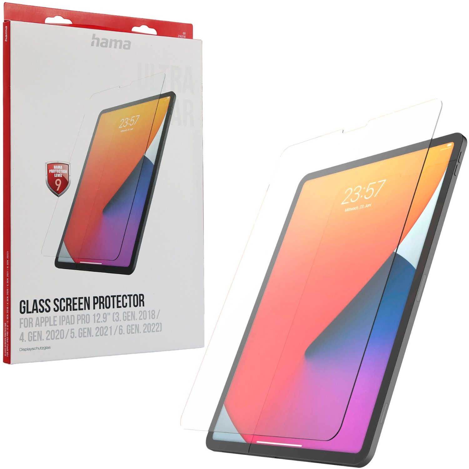 Hama Displayschutzglas Premium Schutzglas für Apple iPad Pro 6 5 4 3 Gen. für Apple iPad Pro 12.9" (3. Gen. 2018/4. Gen. 2020/5. Gen. 2021/6. Gen. 2022), Set, Displayschutz Glas 9H Schutzfolie Panzer für iPad Pro 2022 2021 2020