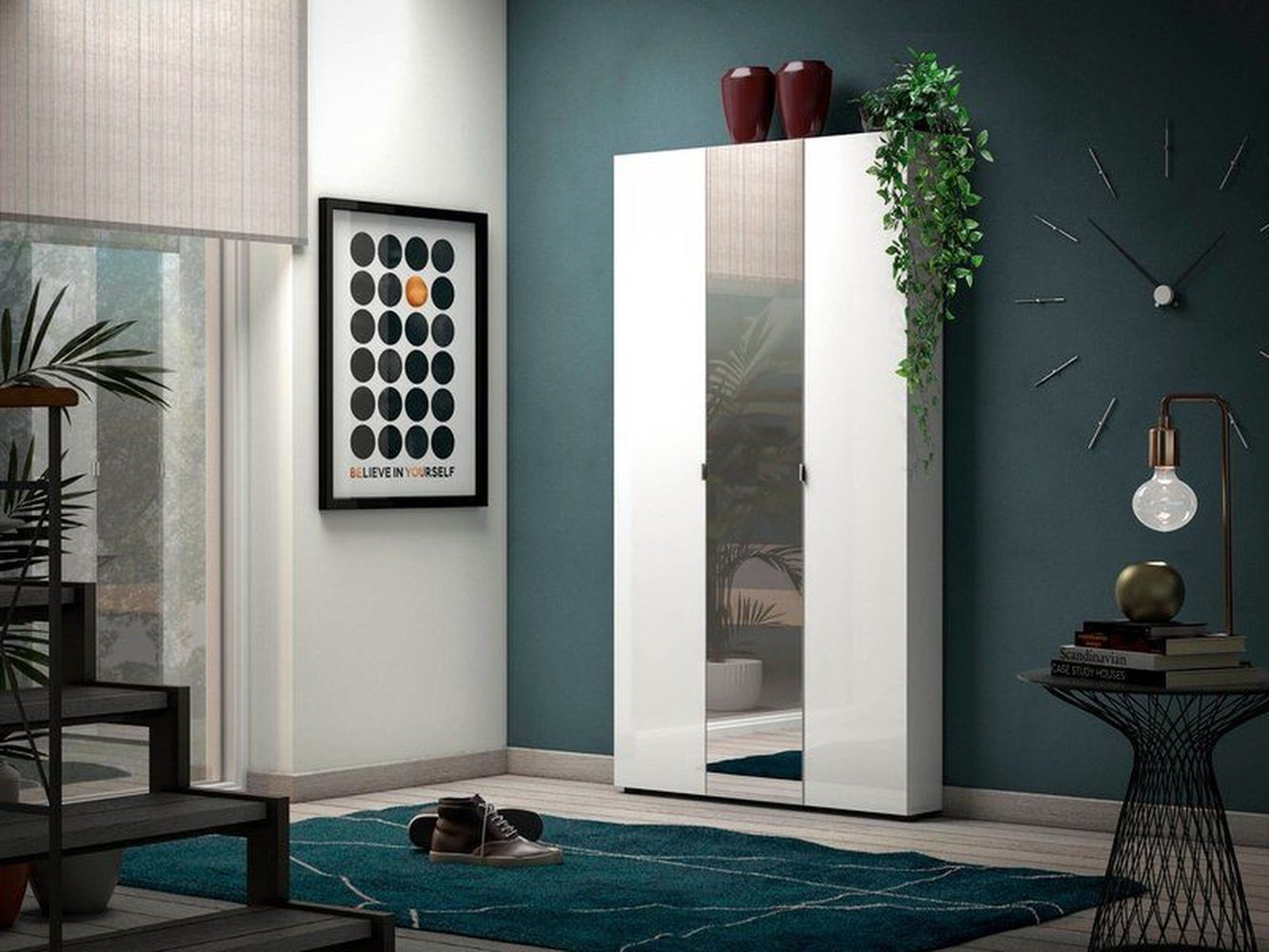 KITALY Schuhschrank in weiß mit 3 Türen und 24 Fächern (BxHxT: 110,2x200x18,6 cm)