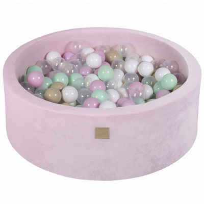 MeowBaby Bällebad Bällebad für Kinder und Babys - Velvet Pastel Pink - Bällchenbad, (Bällebad mit 200 Bällen), Rundes Kugelbad 90x30cm mit 200 Bunten Bällen, waschbarer Bezug