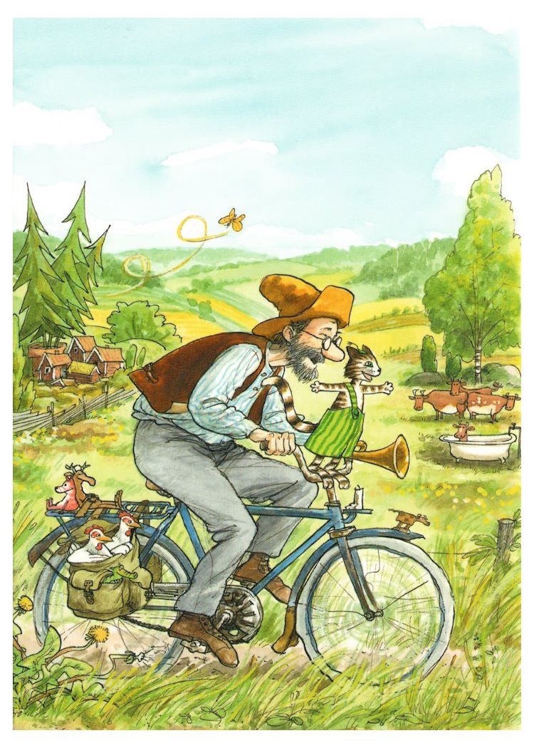 Postkarte "Pettersson und Findus: Pettersson auf Fahrrad"