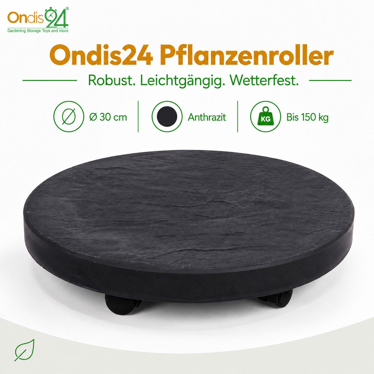 ONDIS24 Blumentopfuntersetzer Pflanzenroller Blumenroller bis 150 kg anthrazit, mit unsichtbaren Rollen Möbelroller Kübelroller Pierre