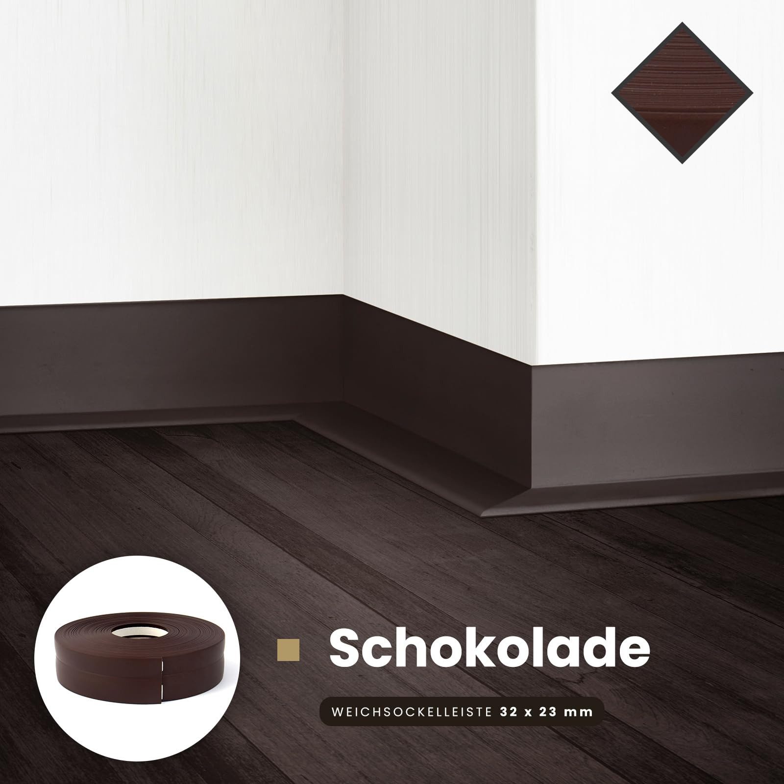 DQ-PP Sockelleiste DQ-PP WEICHSOCKELLEISTE 20m, 32x23mm, selbstklebend, Gummileiste, PVC, Sockelleiste, Abschlussleiste, Bodenleiste, Winkelprofil – Bild 2 von 5